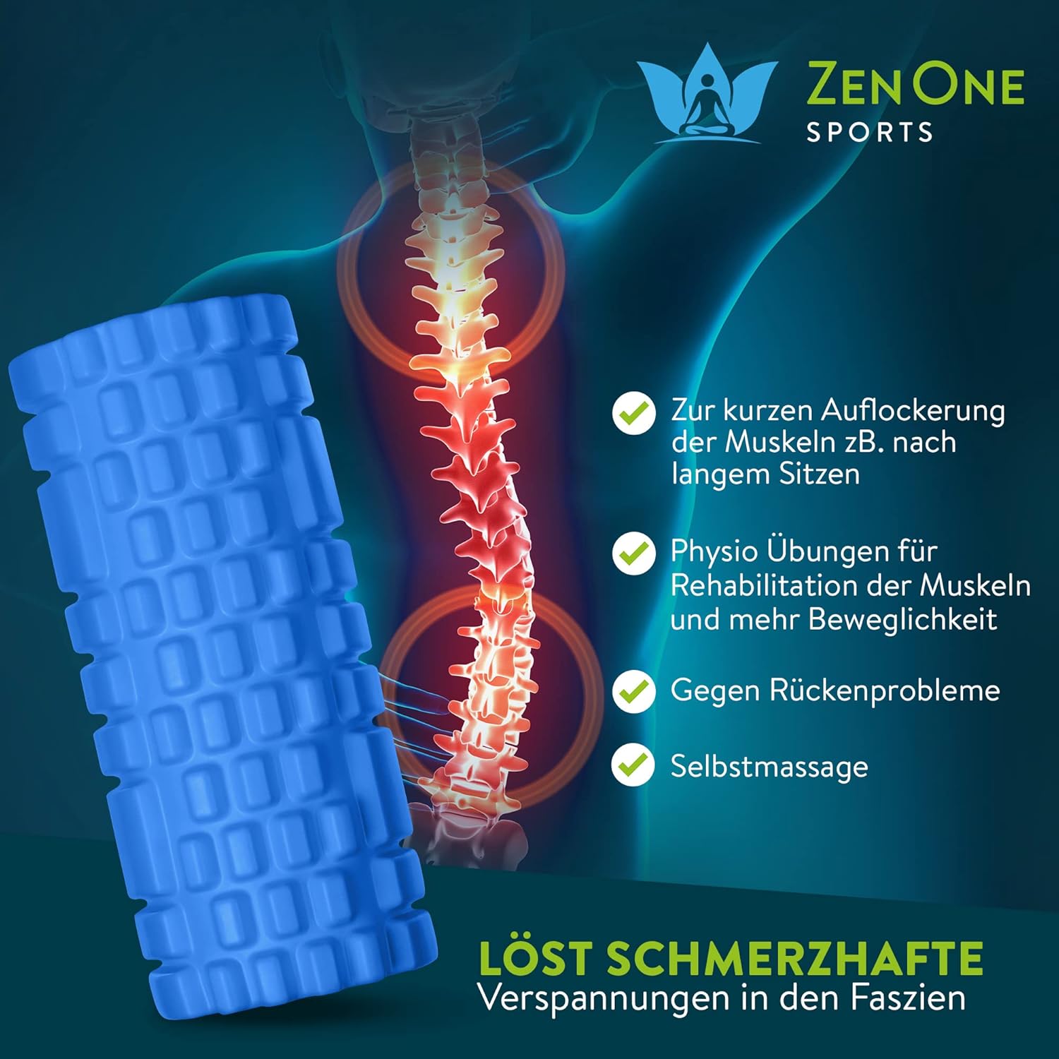 ZenOne Sports® Faszienrolle – Ideal für Massage, Rehabilitation & Aktivierung I Massage-Rolle für Wirbelsäule, Rücken, Beine & Mehr I Faszienrolle Wirbelsäule, Foam Roller mit Workout Guide – Bild 5