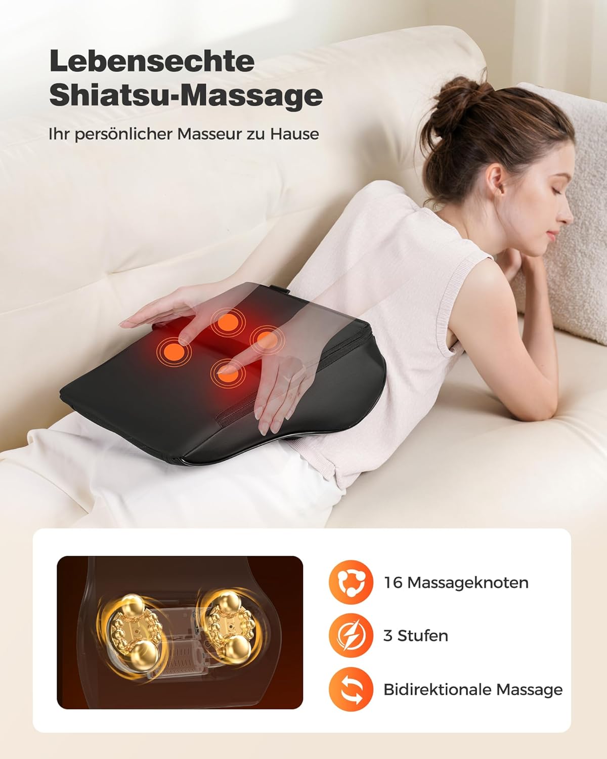 Boriwat Nackenmassagegerät mit Wärme, Shiatsu-Massagegerät 3D-Knet-Rückenmassagegerät, Massagekissen für Nacken, Schulter, Rückenschmerzen, Geschenke für Frauen, Männer, Papa, Mama – Bild 4