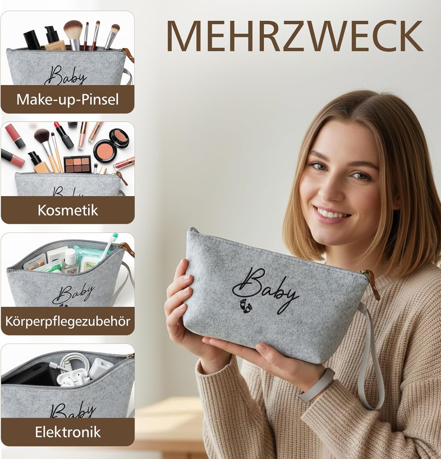 Filz-Kosmetiktasche für werdende Mütter, Schwangere, Geschenke mit Reißverschluss aus Filz. Elegante Mama-Tasche als Geschenk für Mama, Schwangerschaft, junge Mama, Babyparty – Bild 3