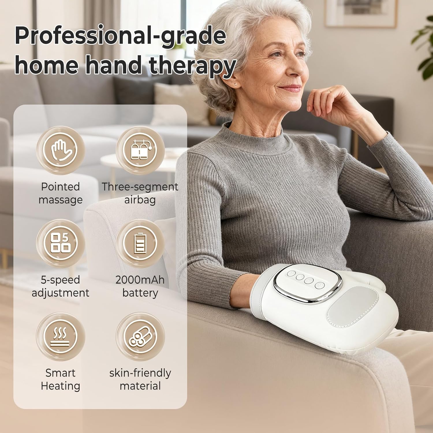 Handmassagegerät mit Thermotherapie, kabelloses Handmassagegerät mit Wärme, wiederaufladbares Handmassagegerät elektrisch mit 3 Massagen, 5 Druckstufen-Handschuh, ideale Geschenke für Männer und Frauen – Bild 5