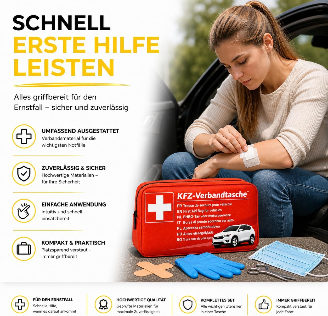 3-in-1-Set Auto-Pannenset geprüft 2026 & Autozubehör – Kfz-Verbandkasten mit Verbandskasten & Warnweste & Warndreieck für die StVO – Bild 6