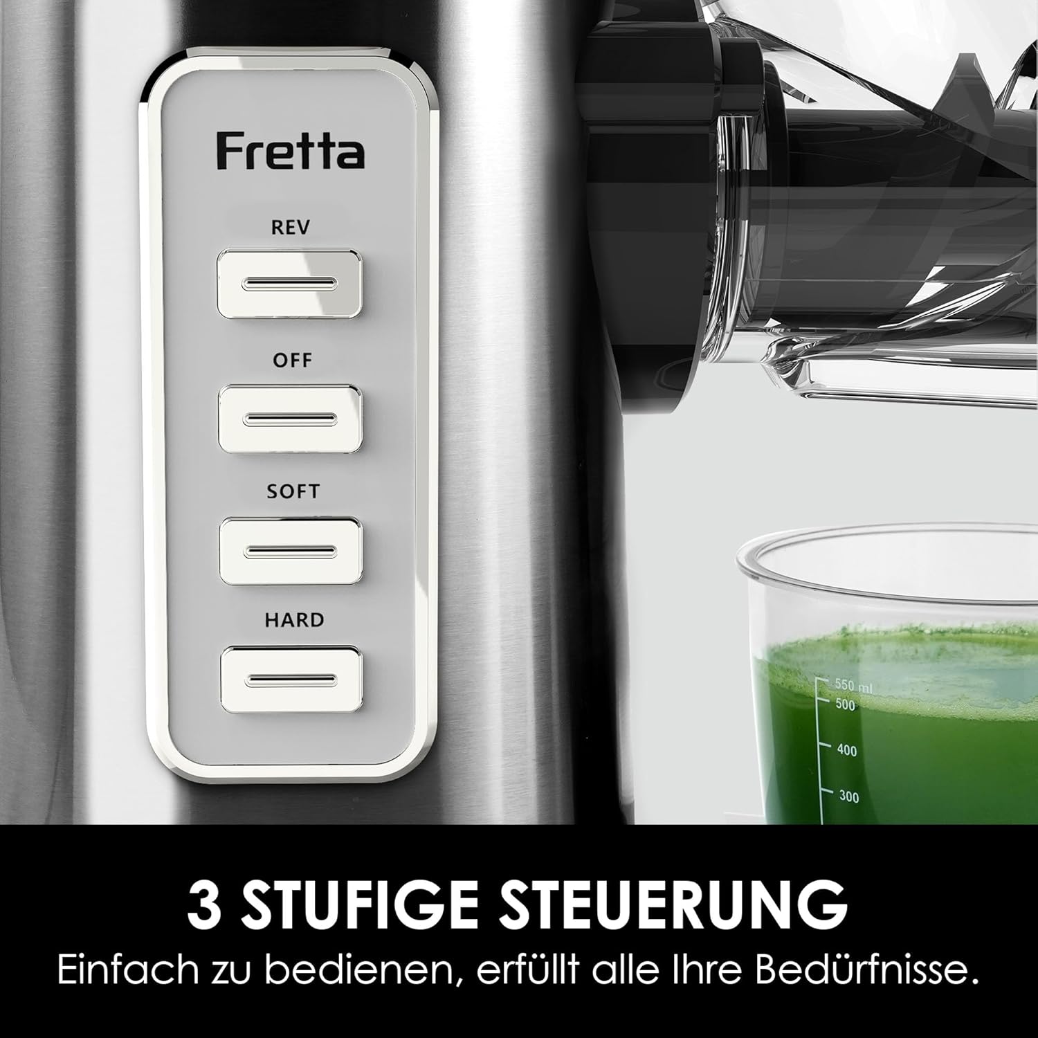 Fretta Slow Juicer Entsafter Gemüse und Obst Gemüse Testsieger 76mm Öffnung Obstpresse Elektrischer Entsafter Äpfel Sellerie Entsafter Maschine Kauende Gemüsepresse BPA-frei (Edelstahl) – Bild 9