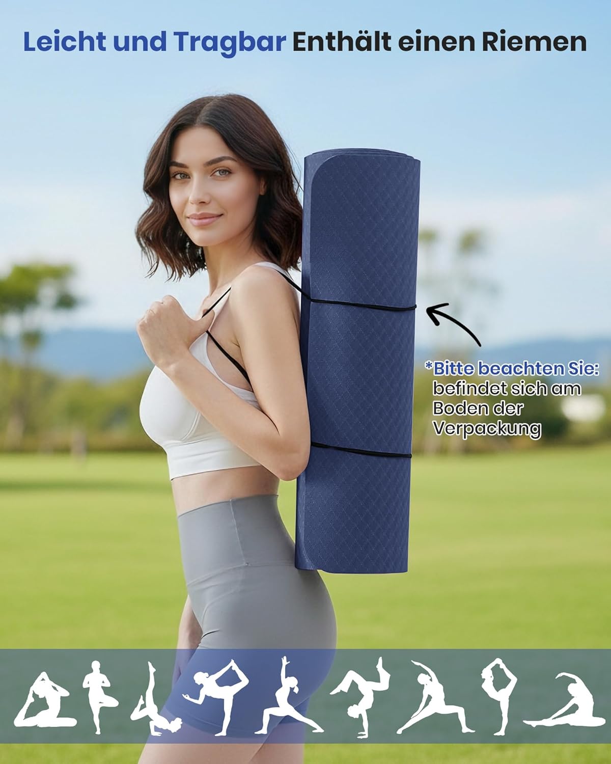 Narwhal Yogamatte Rutschfest Fitnessmatte Umweltfreundliche TPE Sportmatte mit Tragegurt Gymnastikmatte für Pilates Yoga Workout 183 x 61 x 0,6 cm – Bild 7