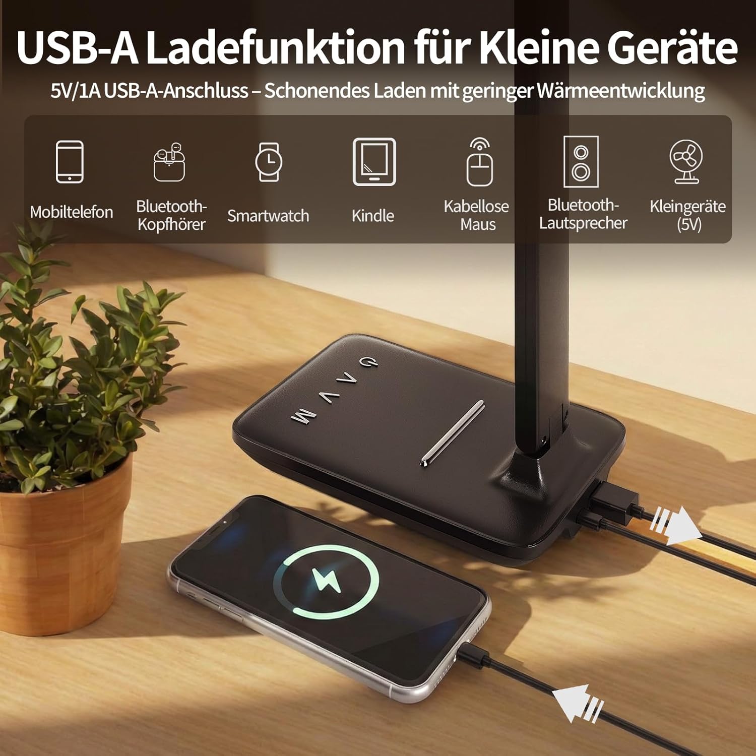 Schreibtischlampe LED dimmbar, Tischlampe mit Augenschutz & USB-Ladeanschluss, 5 Farbtemperaturen & 5 Helligkeitsstufen, Touch-Steuerung, faltbar, für Büro, Lesen und Home Office – Bild 5