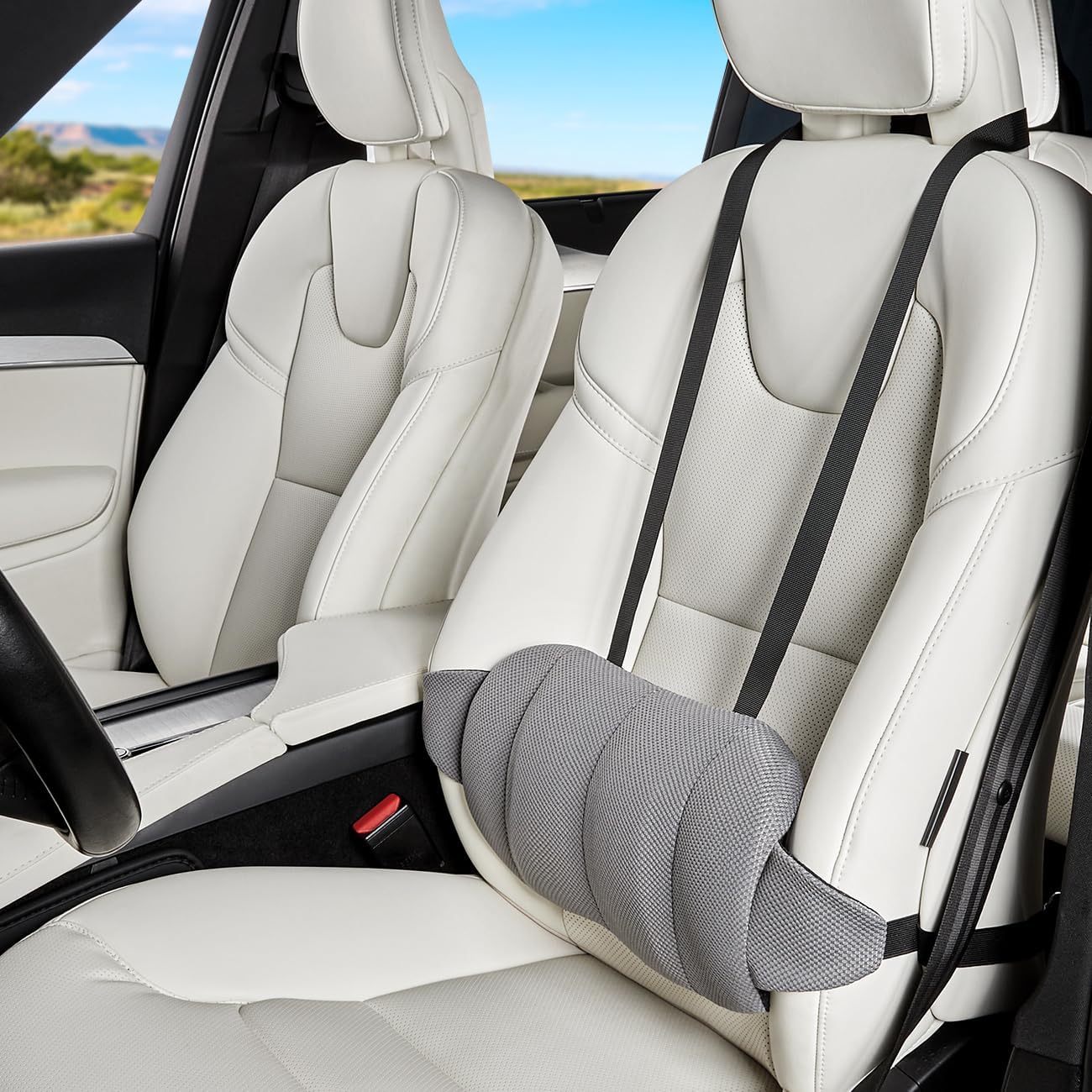 GGW Höhenverstellbares Lendenkissen Auto Ergonomische Lendenwirbelstütze mit Memory-Schaum, anatomisches Rückenkissen für Autositz/Bürostuhl, atmungsaktiver Sitzbezug (Grau) – Bild 2