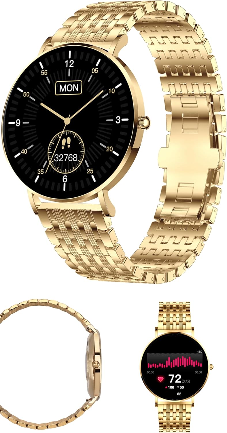 XCOAST Smartwatch Siona 2 Elegance Citrine Gold – Damen-Smartwatch klein, AMOLED-Touchscreen, 24/7 Puls, Schlafmonitor, 21+ Sportmodi, Schrittzähler, wasserdicht, für iOS & Android