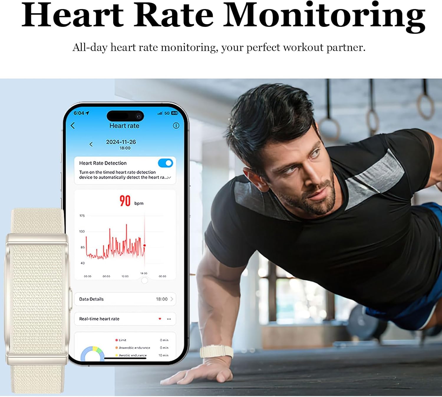 findtime Aktivitäts-Tracker, Fitness-Armband ohne Display, Schrittzähler, Schlaf-Monitor, Herzfrequenz-Monitor, Kalorien-Distanz-Tracking, Multisport-Modi, IP68, wasserdicht, leicht, 2 Armbänder, Weiß – Bild 3