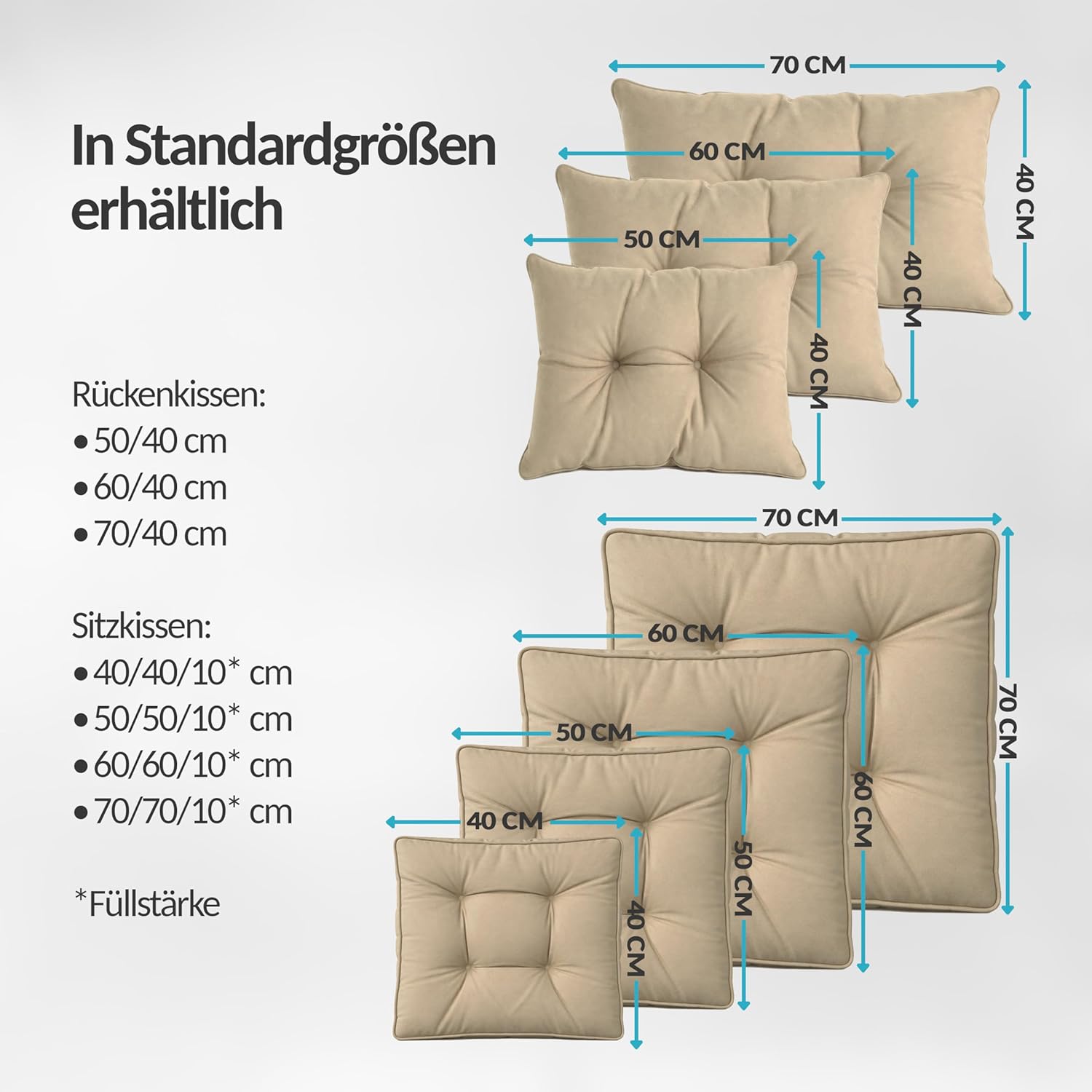 POKAR 1 x Sitzkissen 50 x 50 x 10 cm + 1 x Rückenlehne 50 x 40 x 10 cm, wasserabweisende Outdoor-Lounge-Kissen für Gartenstühle und Rattanmöbel, Öko-Tex-zertifiziert, hergestellt in der EU, Anthrazit – Bild 8