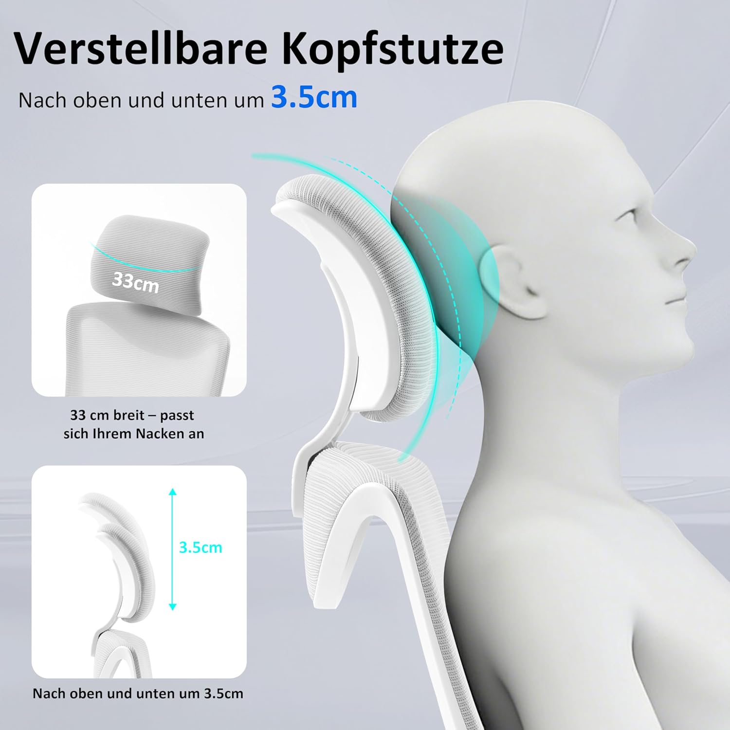 Fizzin Ergonomischer Bürostuhl, grauer Schreibtischstuhl mit verstellbarer Lendenwirbelstütze und Kopfstütze, atmungsaktives Netzgewebe für Heimbüro und professionelle Arbeitsplätze – Bild 3
