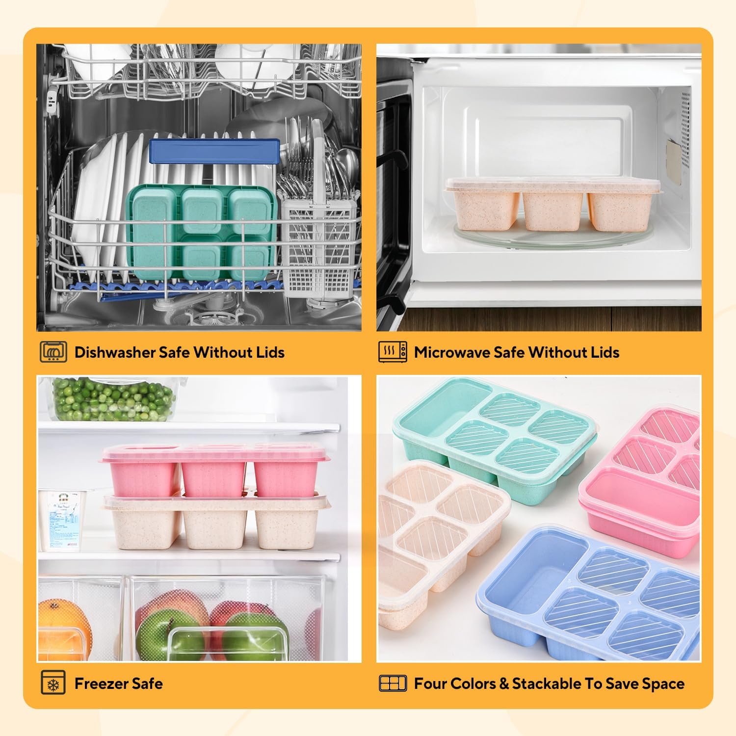 4 Stück Bento-Snackbox mit Fächern, 5 Fächer Lunchable Snack-Behälter, Bento-Lunchbox mit Fächern für Kinder und Erwachsene, Meal-Prep-Lunchbehälter für Schule, Arbeit und Reisen – Bild 6