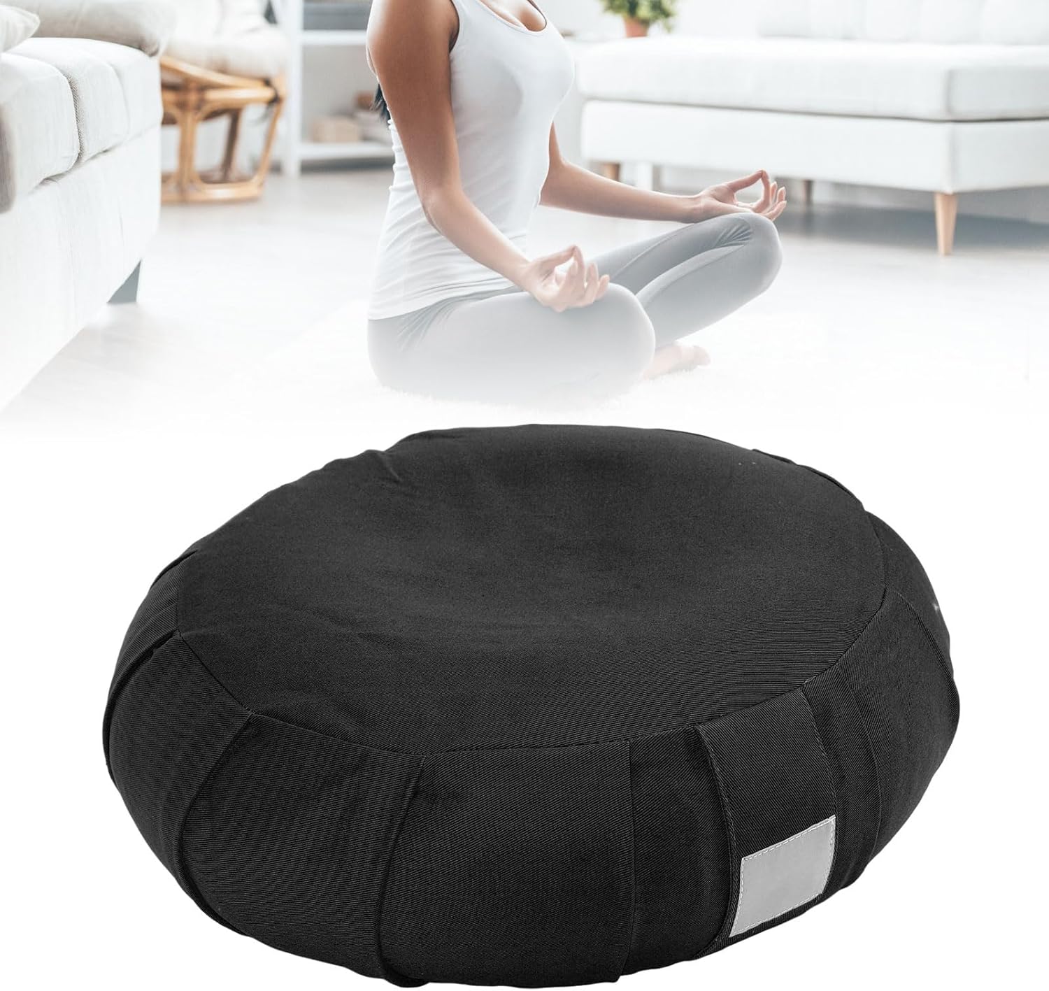 Buchweizenschalen-Meditationskissen, Yoga-Bolster, Kniekissen mit Baumwollbezug und Tragegriff für Yoga-Übungen, Meditation, Sofa, Erkerfenster – Bild 7