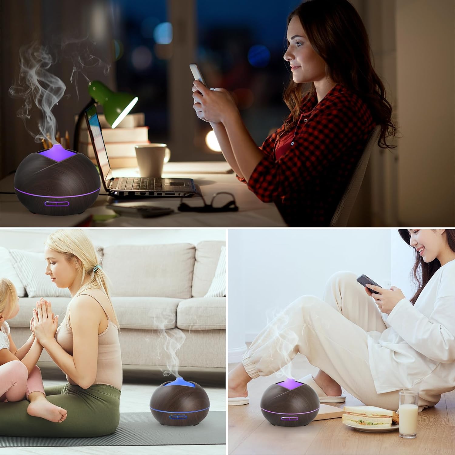 Aromadiffusor 500 ml, Diffusor für ätherische Öle, Aromatherapie-Luftbefeuchter mit Timer für Raum, Yoga, SPA, 14-Farben-LED, Fernbedienung, dunkle Holzmaserung – Bild 7