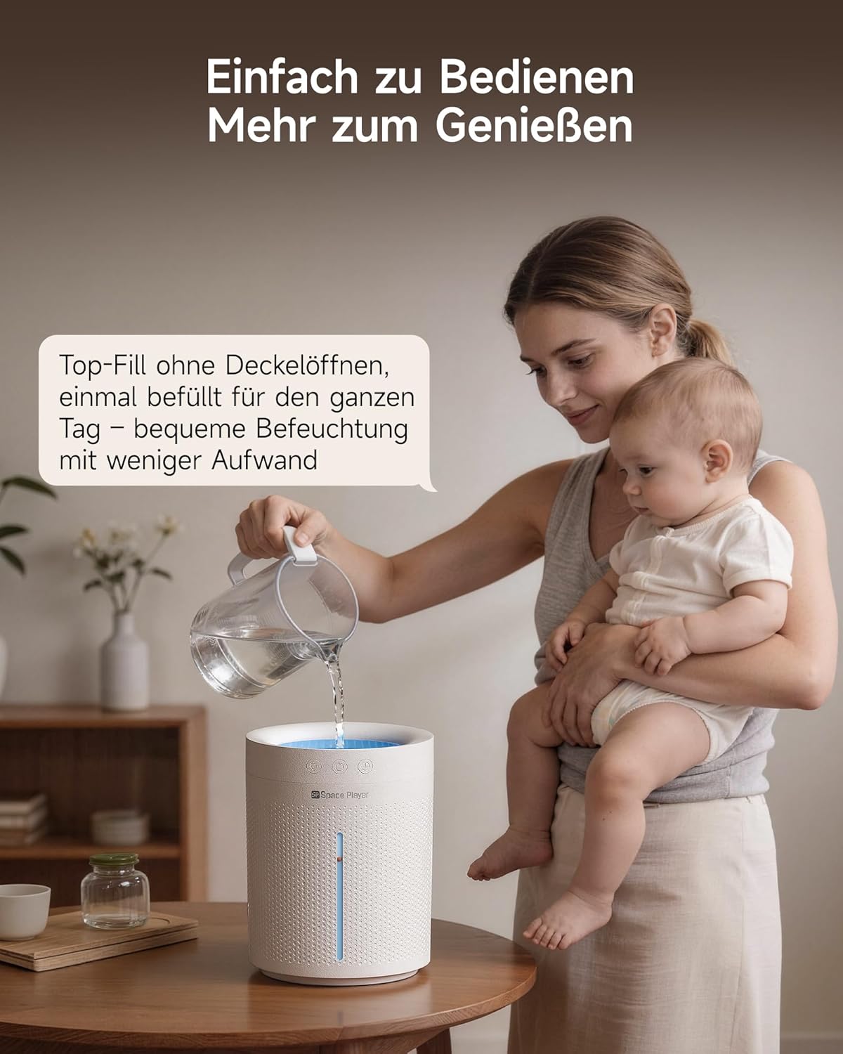 Space Player Luftbefeuchter Schlafzimmer Leise 3L Top-Fill Ultraschall Kabellos 4000 mAh Akku Kaltnebel-Luftbefeuchter mit Timer 2–8 Stunden automatische Abschaltung Nachtlicht für Baby-, Kinderzimmer-, Büropflanzen – Bild 2