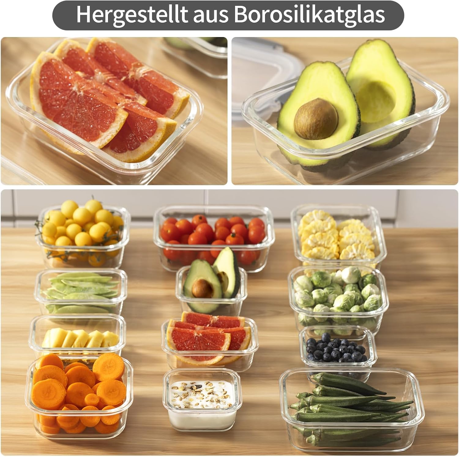 GENICOOK Set mit 24 Frischhaltedosen aus Glas mit Deckel – Vorratsgläser für Lebensmittel, Meal-Prep-Boxen, Vorratsbehälter, luftdichte Lebensmittelbehälter für die Küche – Bild 7