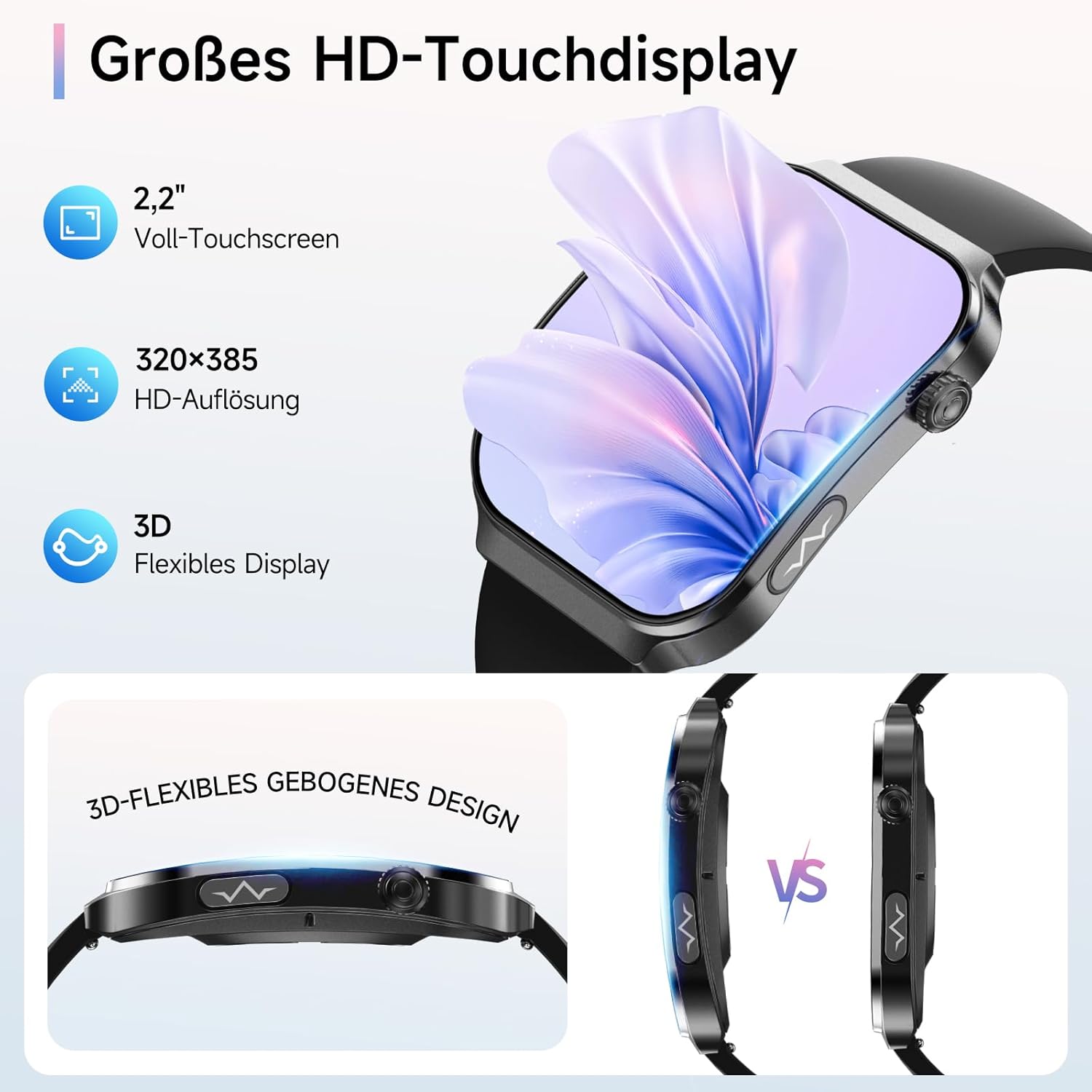 2026 Herren-Smartwatch mit EKG + HRV/BMI/Mikro-Gesundheitscheck/Blutdruck, 2,2-Zoll-Upgrade-Gesundheitsuhr mit 3D-gebogenem Display und 24-Stunden-Herzfrequenz-Schlafmonitor für Android/iOS – Bild 3