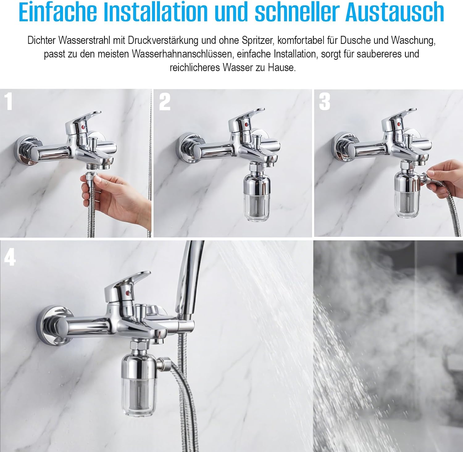 2 Stück Wasserfilter Duschwassersystem Vorfilter – Wiederverwendbarer Kalkfilter und Duschfilter mit 40 μm Edelstahl-Filterelement für Wasserhahn, Duschfilter, Warmwasserbereiter, Waschmaschine, Toilette – Bild 6