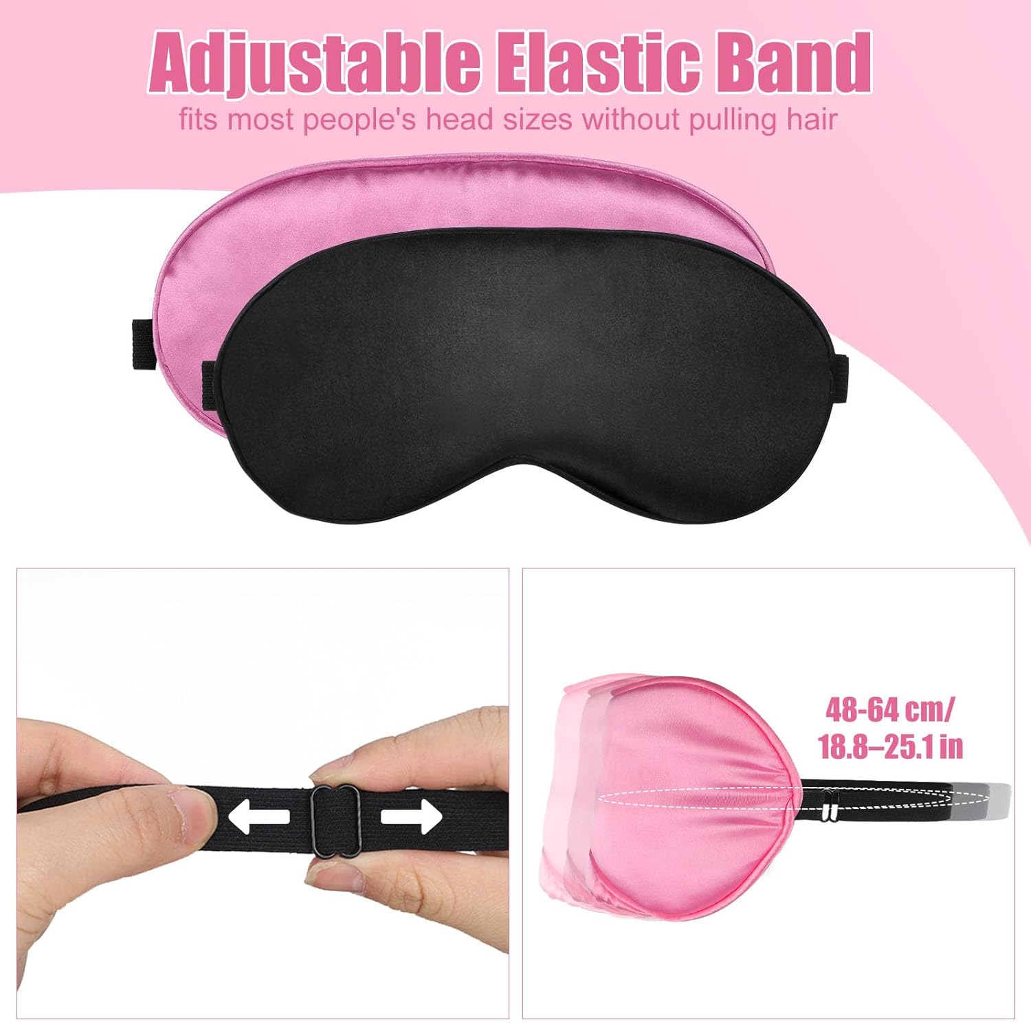 2 Stück Schlafmasken für Männer und Frauen, Seiden-Augenmaske, Seitenschläfer, lichtblockierende Schlafmaske mit verstellbarem Gummiband für Männer, Frauen und Kinder, Reisen, Nickerchen im Flugzeug – Bild 4
