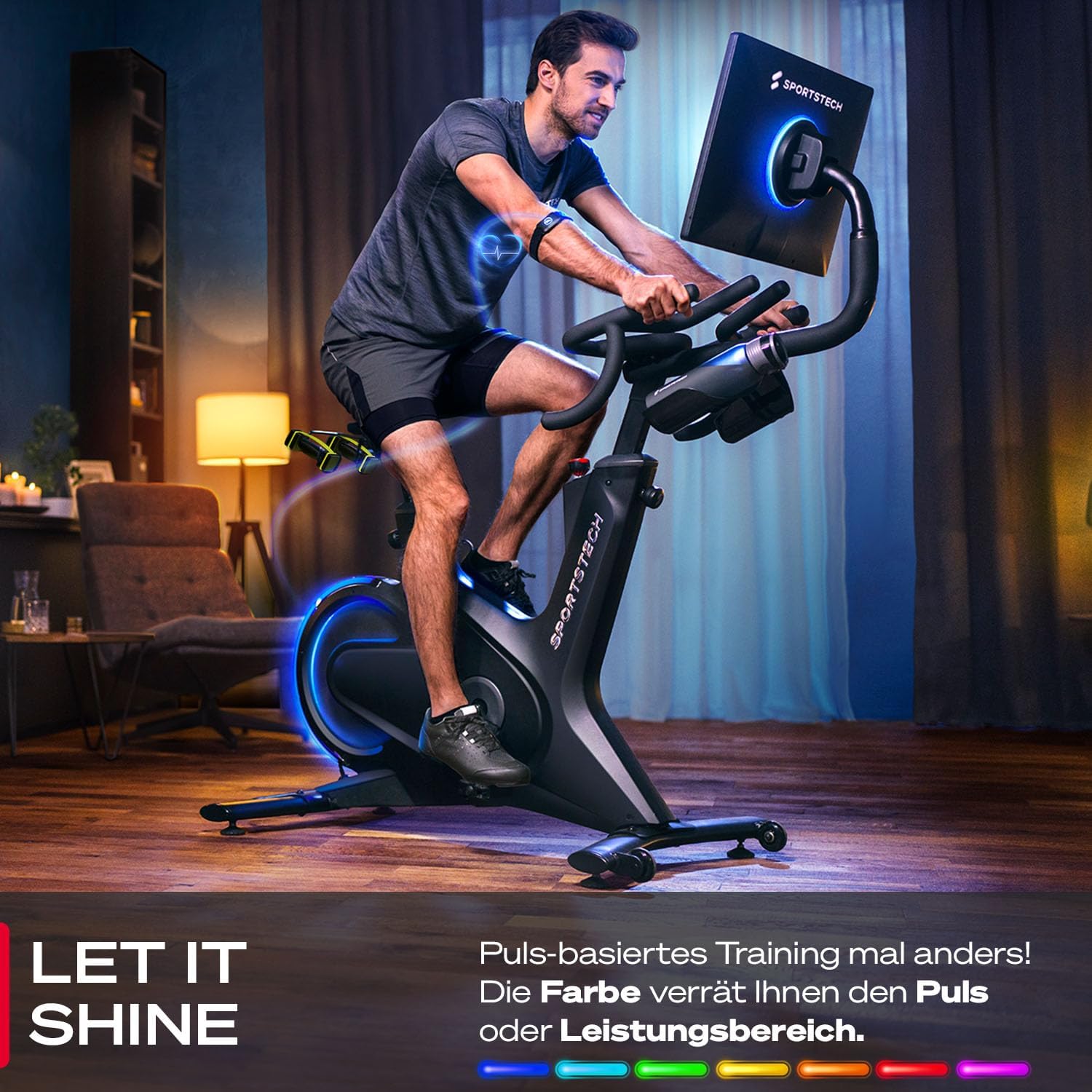 Sportstech Heimtrainer + 21,5 Zoll Touch-Display – Deutsche Qualitätsmarke – App mit Live-Workouts & Kursen, Fitnessbike mit patentierter LED-Technologie, Ergometer, sBike – Bild 2
