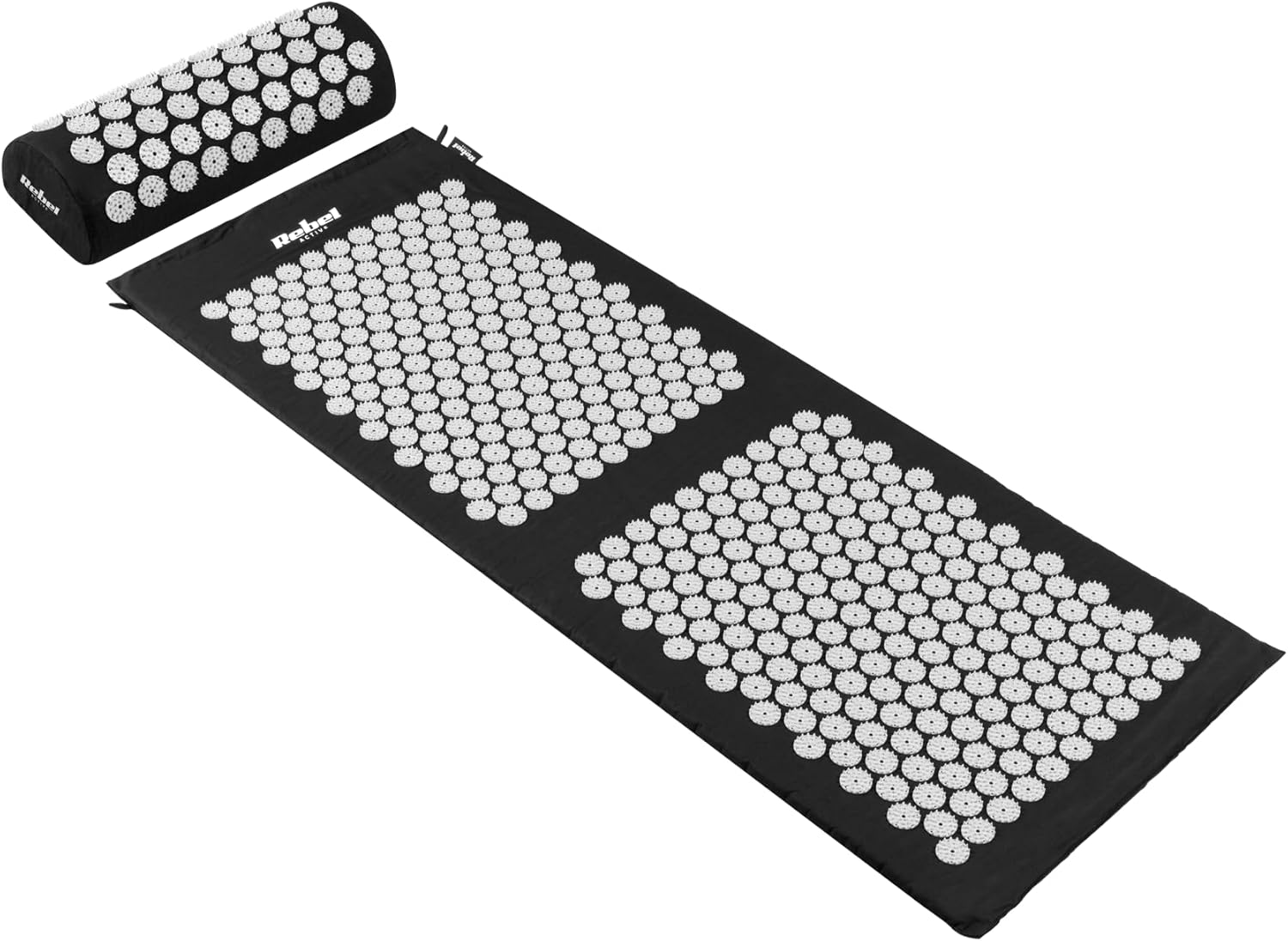 Rebel Active RBA-6003-BK Gesundheitsmatte mit Akupressurnadeln und Kissen, 130 x 50 cm, Schwarz