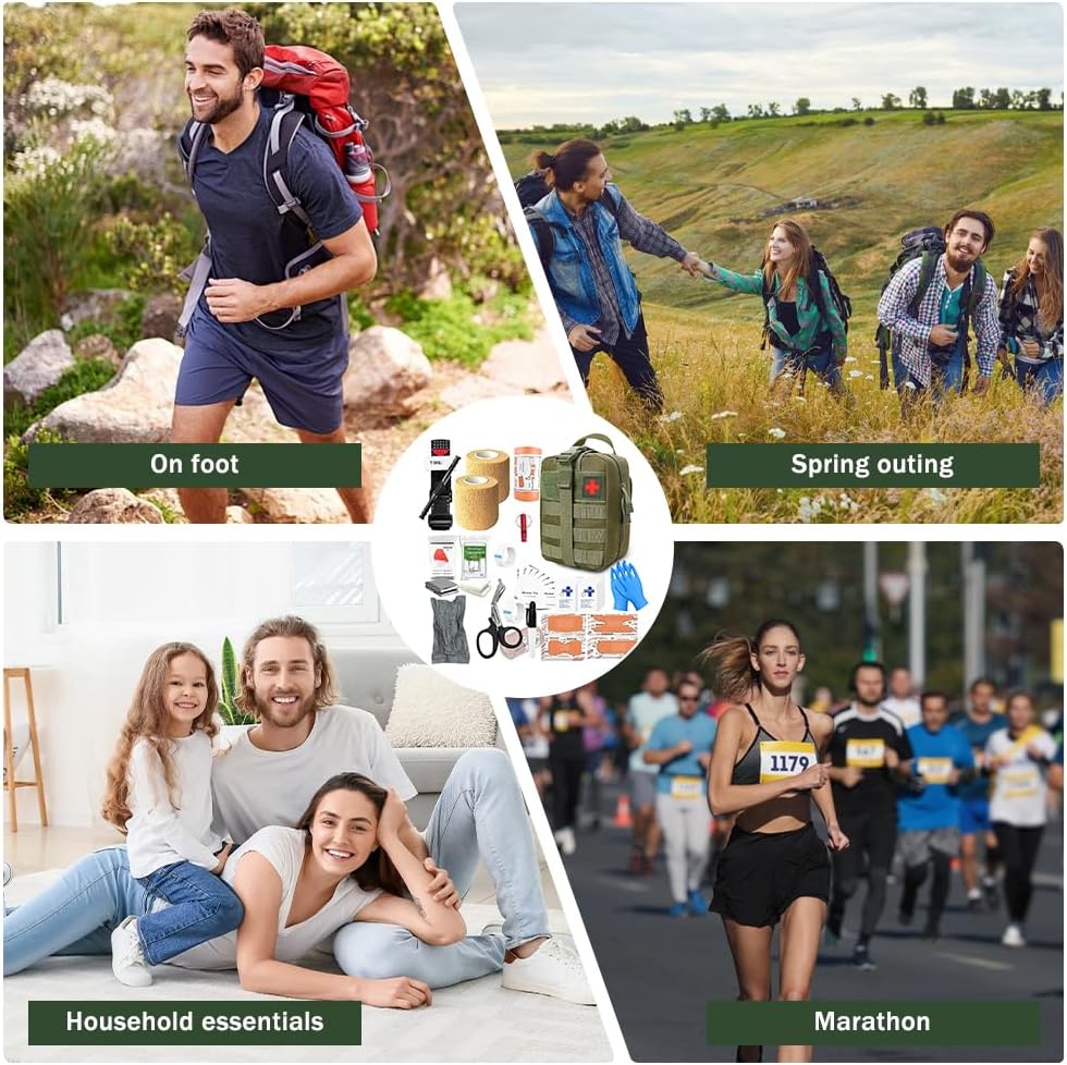 Erste-Hilfe-Set Outdoor Militär, 61 Teile Erste-Hilfe-Set Militär, Ifak gefüllt, Notfallset, Survival-Set für Outdoor-Camping, Jagd, Wandern, Zuhause, Auto, Klettern (Militärgrün) – Bild 7