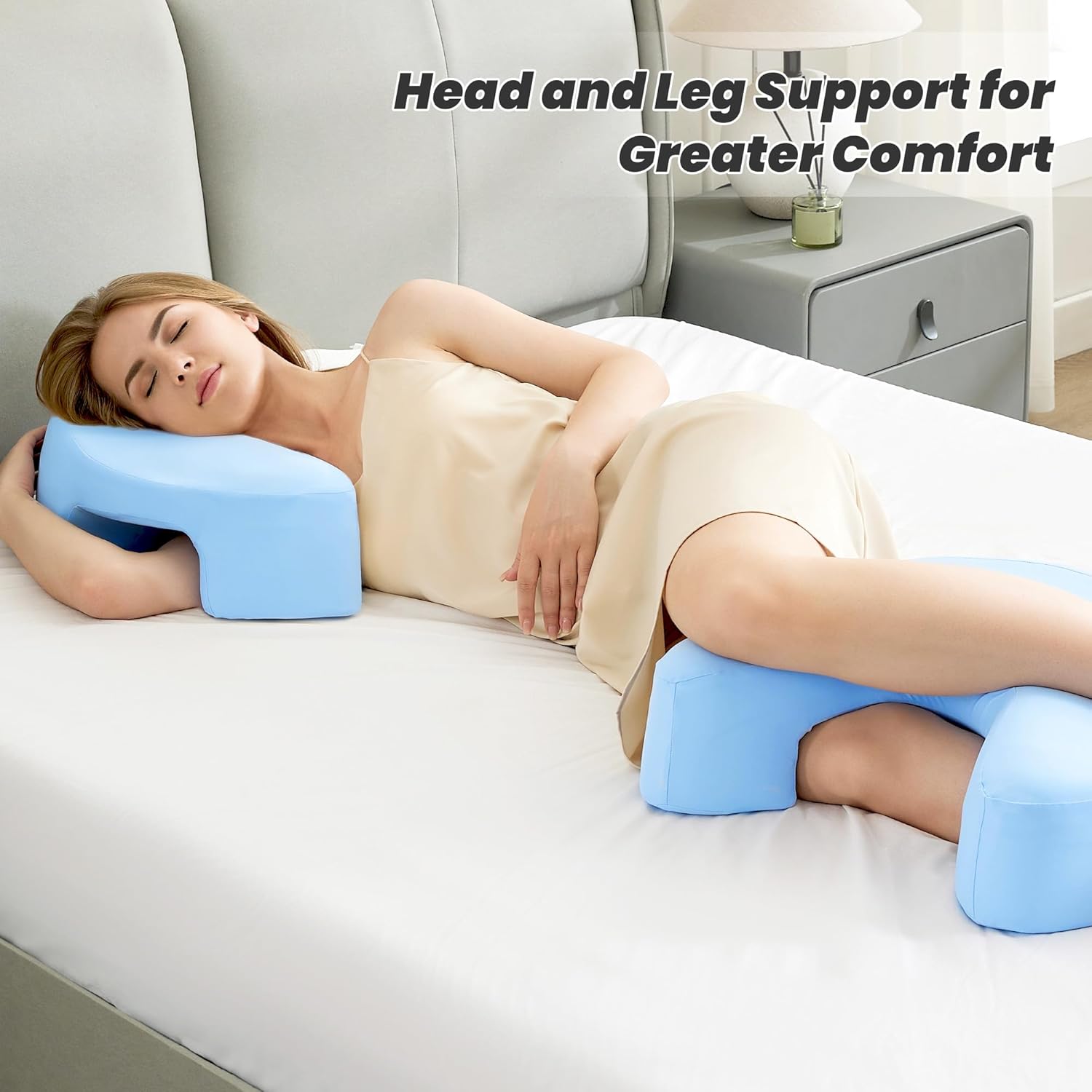 Ergonomisches Seitenschläferkissen mit Armloch – orthopädisches Memory-Schaum-Nackenstützkissen für Nacken und Schulter – Kissen für Seitenschläfer, Rücken- und Bauchschläfer – waschbarer Bezug, blau – Bild 3
