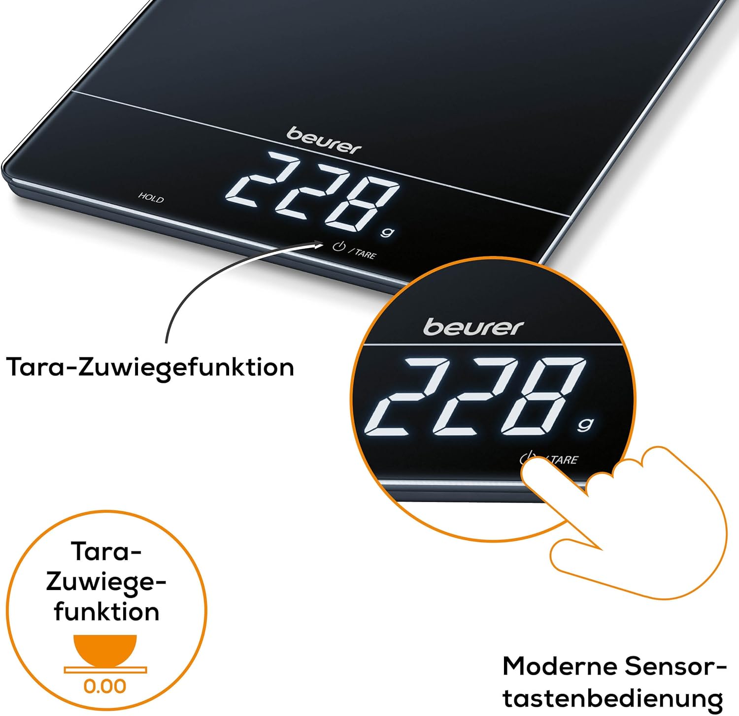 Beurer KS 34 Küchenwaage für präzises Wiegen bis 15 kg mit Tara-Wiegefunktion und Magic LED-Anzeige – Bild 3