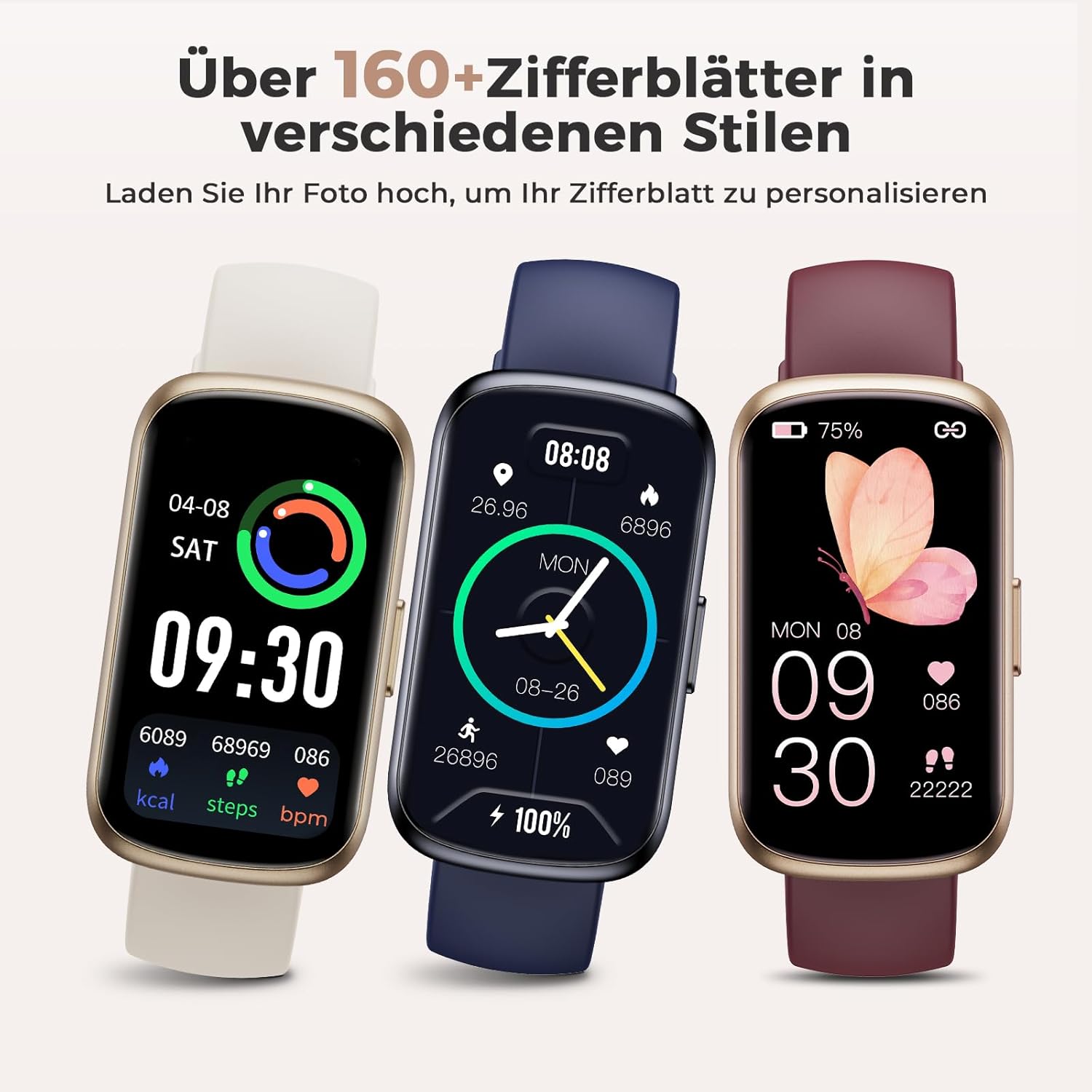 Smartwatch Damen 1,47 Zoll Fitnessuhr klein mit Herzfrequenzmesser, SpO2/Schlafmonitor, 24 Sportmodi, Fitnesstracker, Schrittzähler, wasserdicht 3ATM, Nachricht WhatsApp für Android/iOS (Polarstern Roségold) – Bild 5
