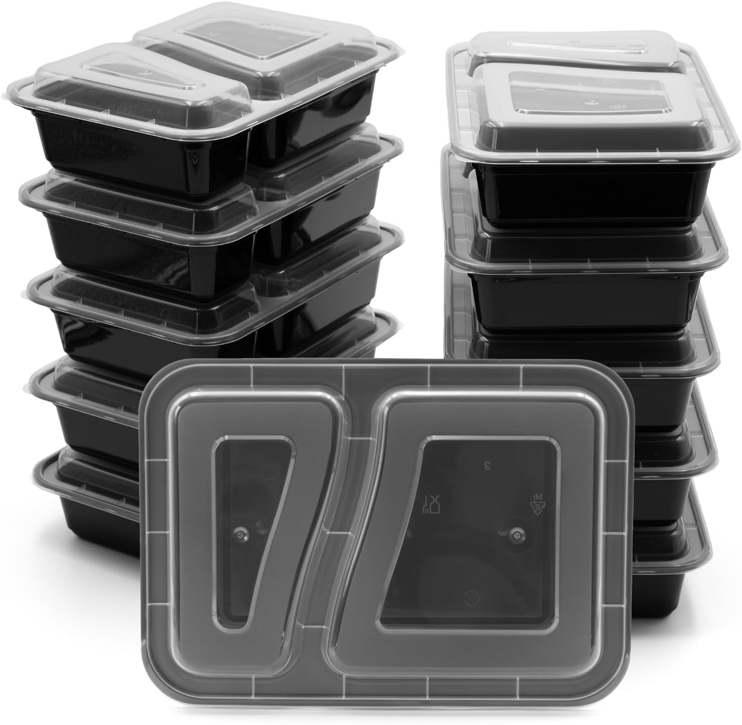 BigDean Packung mit 10 wiederverwendbaren Meal-Prep-Boxen mit Deckel und 2 Fächern – robuste Meal-Prep-Boxen, stapelbare Meal-Prep-Dosen und Lebensmittelbox – mikrowellen-, gefrier- und spülmaschinenfest – Bild 9
