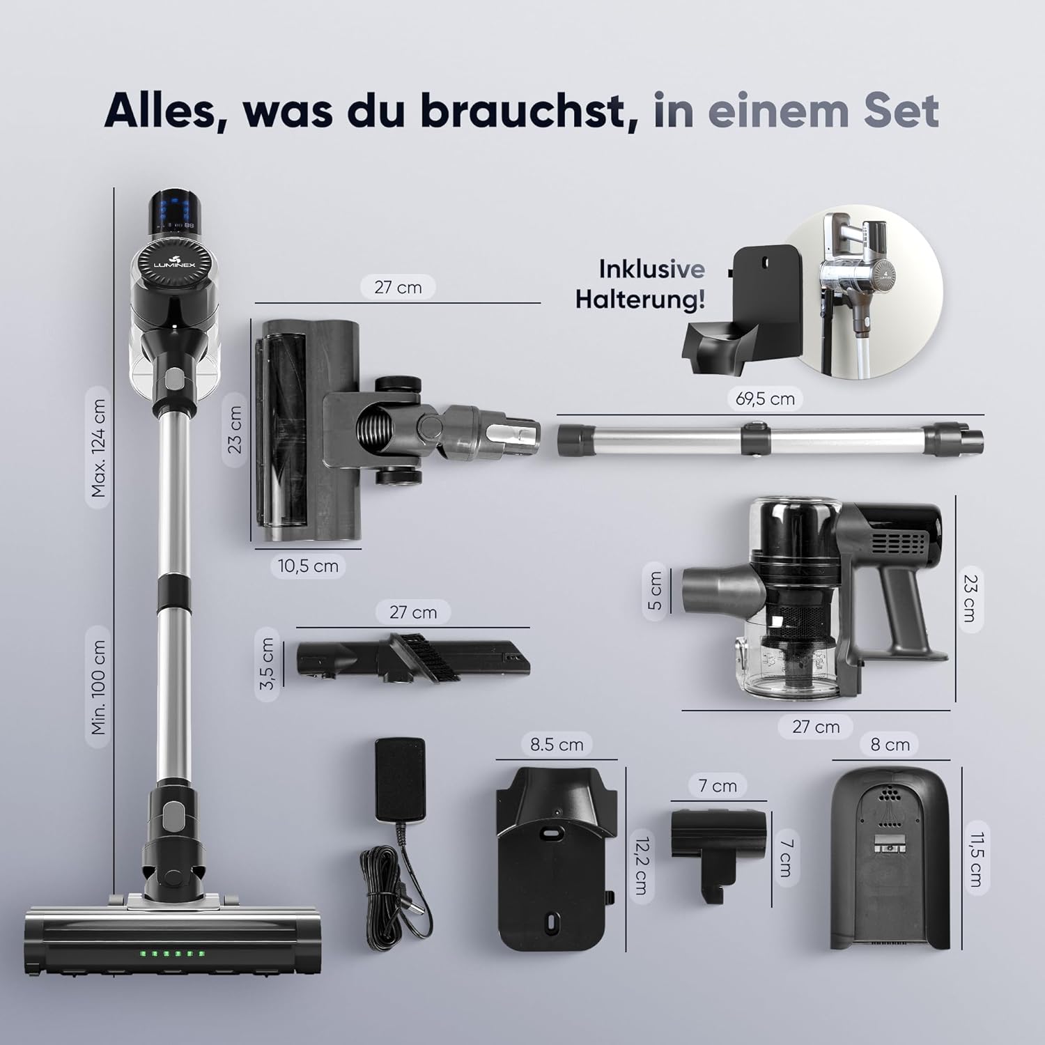 Akku-Staubsauger (3-in-1) – Akku-Staubsauger mit LED-Anzeige und Echtzeit-Akkuanzeige | Anti-Tangle-Bürste für Tierhaare | Komplettes Akku-Staubsauger-Set ohne Beutel für Auto, Teppich und Haushalt – Bild 6