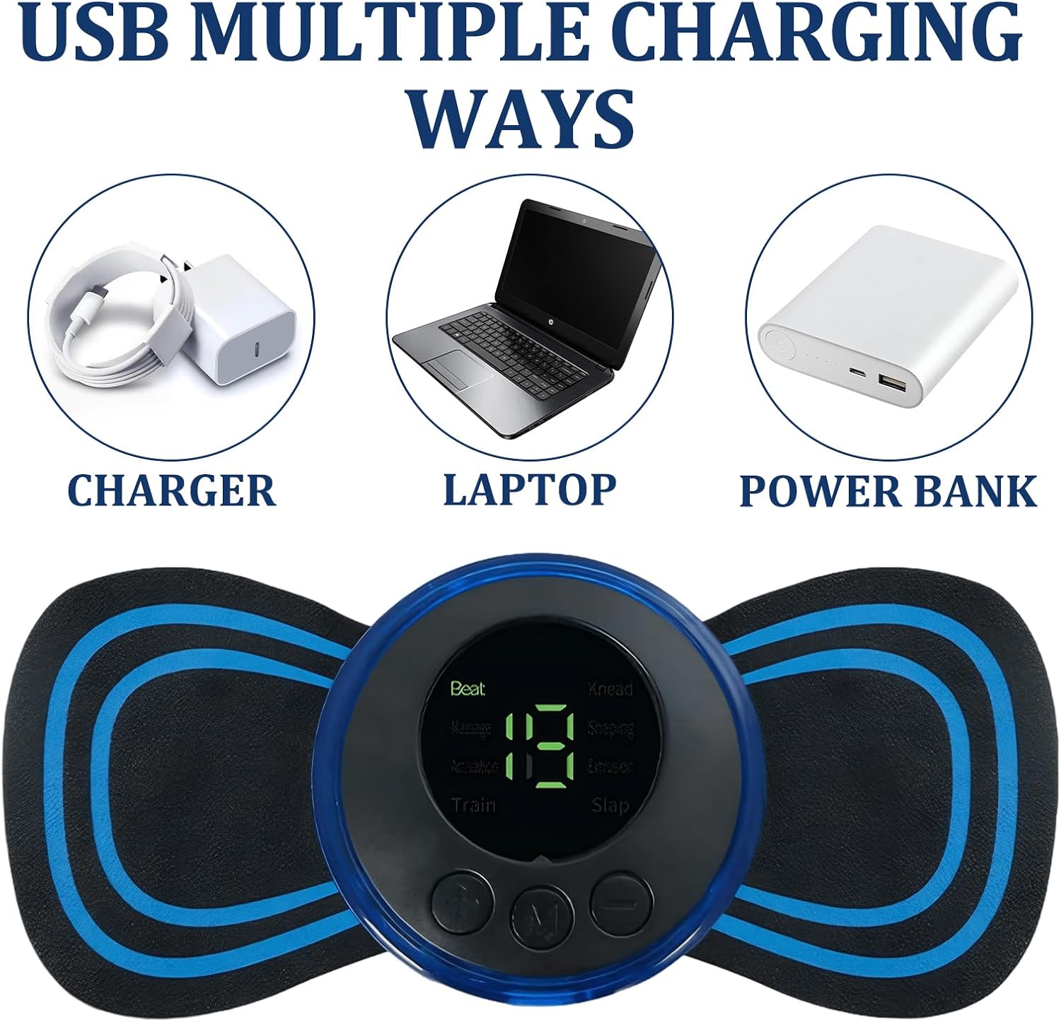 Elektrisches Nackenmassagegerät, tragbares Nackenmassagegerät, 8 Geschwindigkeiten und 19 Modi, USB-Mini-Massagegerät, Ems-Massagegerät mit Digitalanzeige und Fernbedienung, für Arme/Schultern/Nacken/Rücken/Bauch – Bild 5