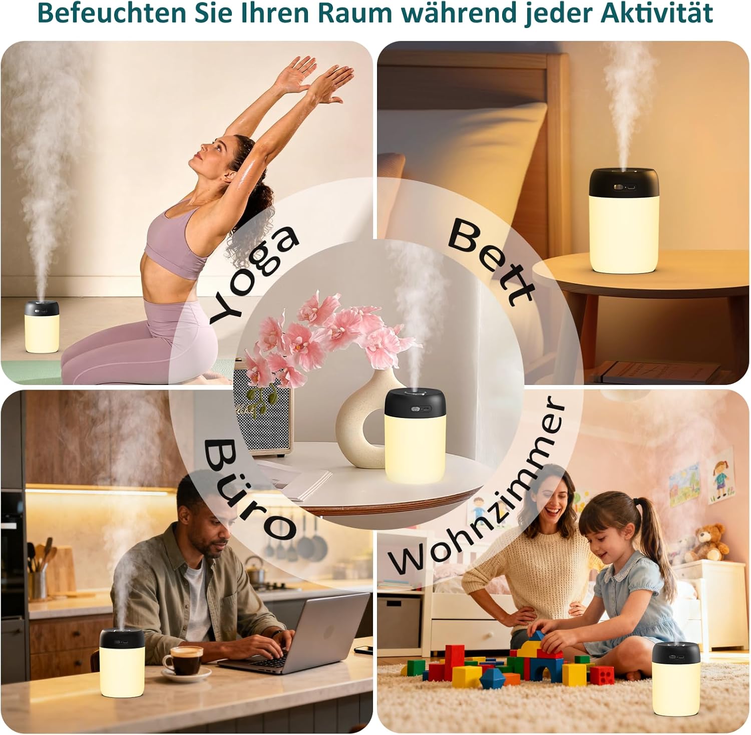 Kissleaf Luftbefeuchter für Schlafzimmer und Kinderzimmer, 650 ml, tragbarer Mini-Raumbefeuchter, leiser Tischbefeuchter ohne Kabel, schwarz – Bild 6