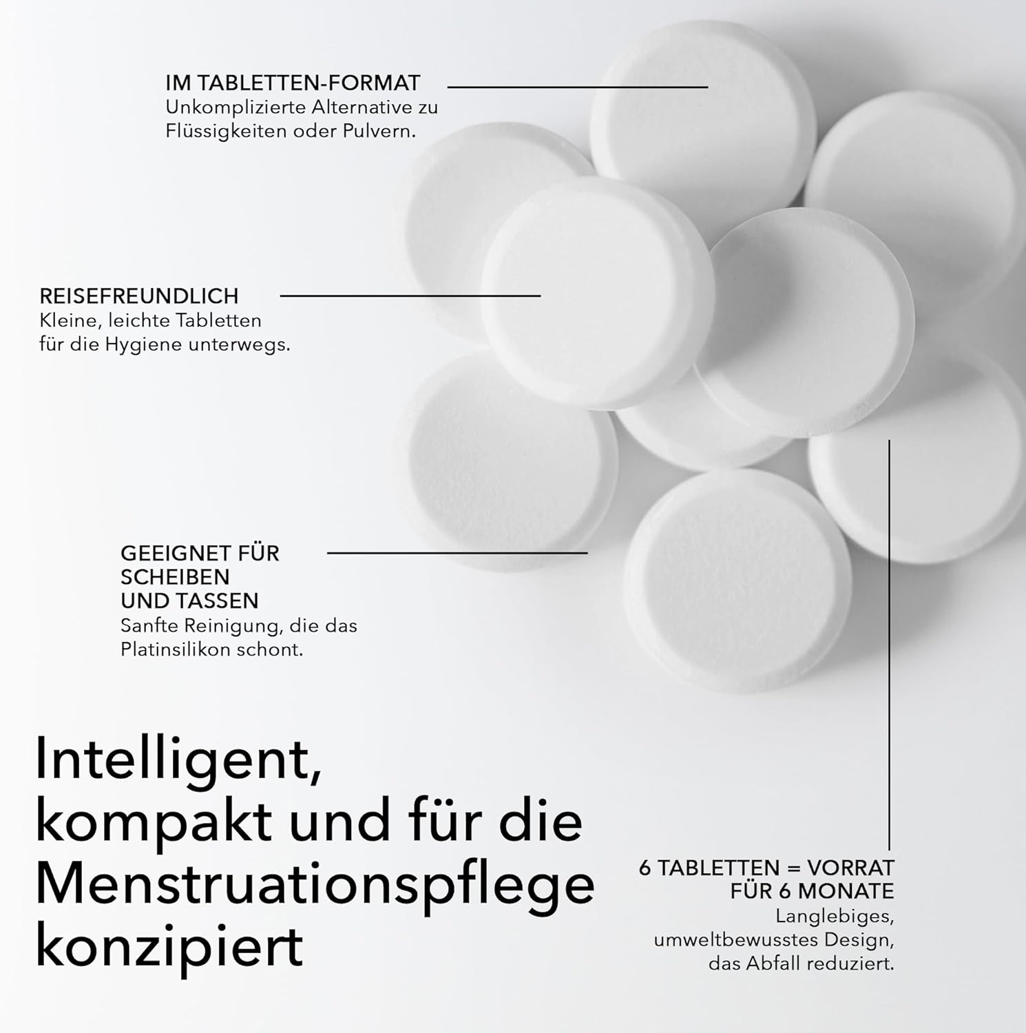 PERIOD Disk Tabs – Natürliche Reinigung für Menstruationstassen und Menstruationsscheiben – Entfernt hartnäckige Flecken und Gerüche, ohne die Bandscheiben und Tassen zu beschädigen – 6-Monats-Vorrat – Bild 3