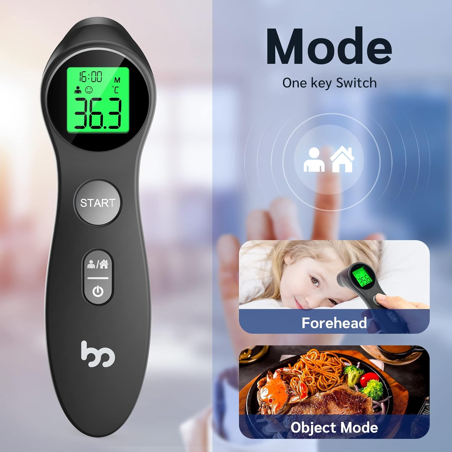 Femometer Stirnthermometer für Babys, Kinder und Erwachsene, kontaktloses Fieberthermometer mit Fieberalarm, 1s sofortige genaue Ablesung, Schwarz – Bild 5
