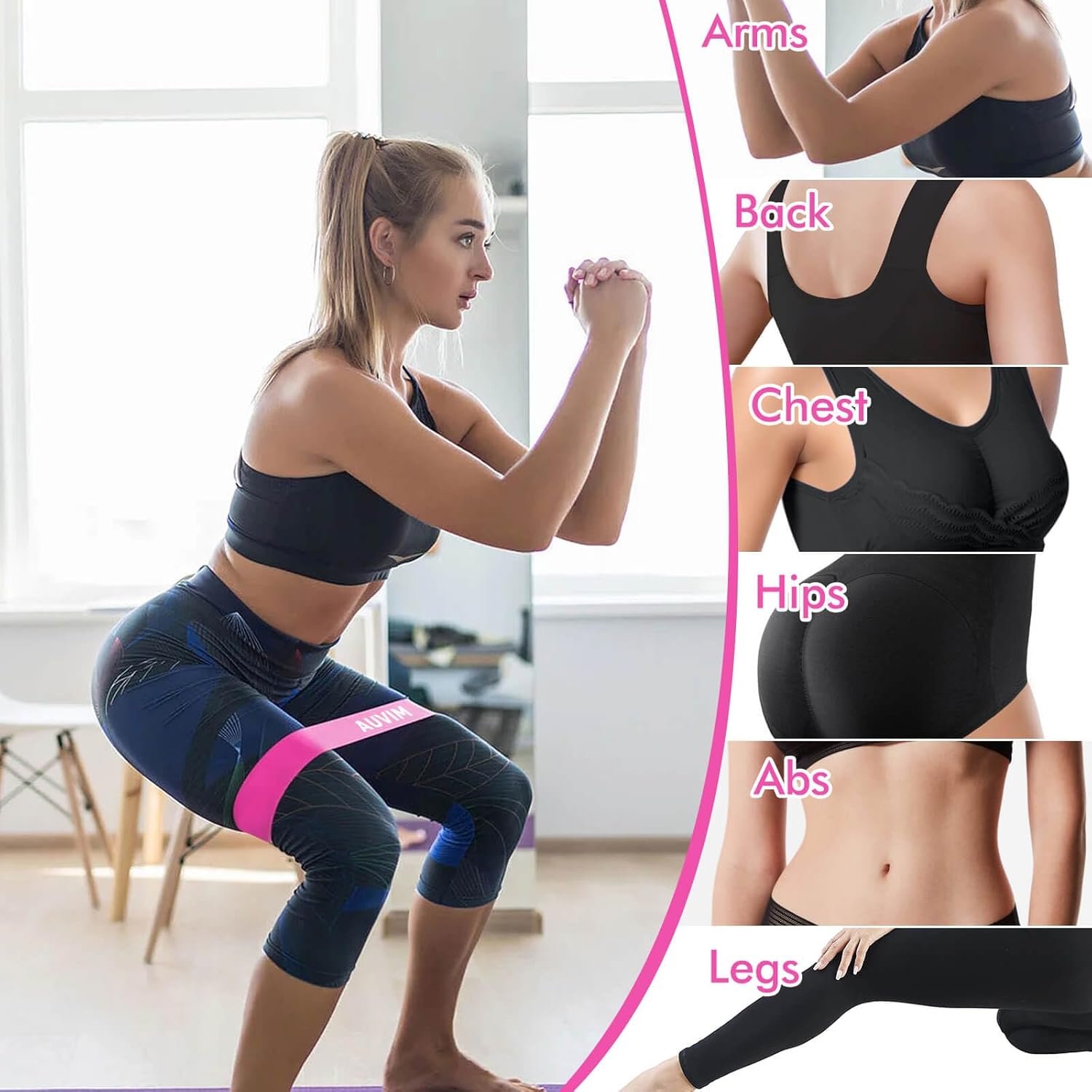 Fitnessbänder (5er-Set) Widerstandsbänder-Set für Damen und Herren, 100 % Latex-Fitnessband-Widerstand mit 5 Bandstufen für Fitness zu Hause, Stretching, Krafttraining, Physiotherapie, Yoga – Bild 3