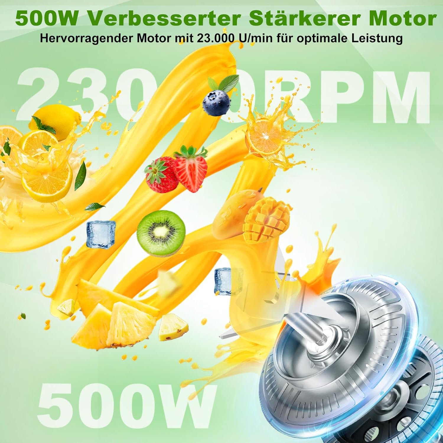 Mixer, Smoothie Maker, 500 W Standmixer to Go mit 2 x 600 ml Smoothie-Flaschen, BPA-freies Tritan, tragbarer Mixer Smoothie Maker aus Edelstahl, 4 Blätter für Shake, Smoothie und Babynahrung, Silber – Bild 2