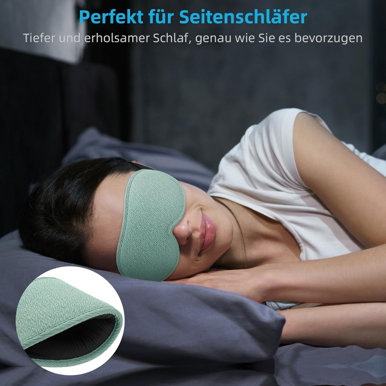 2026 Innovative Schlafmaske für Männer und Frauen, 99,99 % lichtblockierend, ergonomisch, verstellbare Augenmaske mit Ohrstöpseln, Schlaf, Nickerchen, Meditation, Reisen, bequemer Schlaf (Seegrün) – Bild 2
