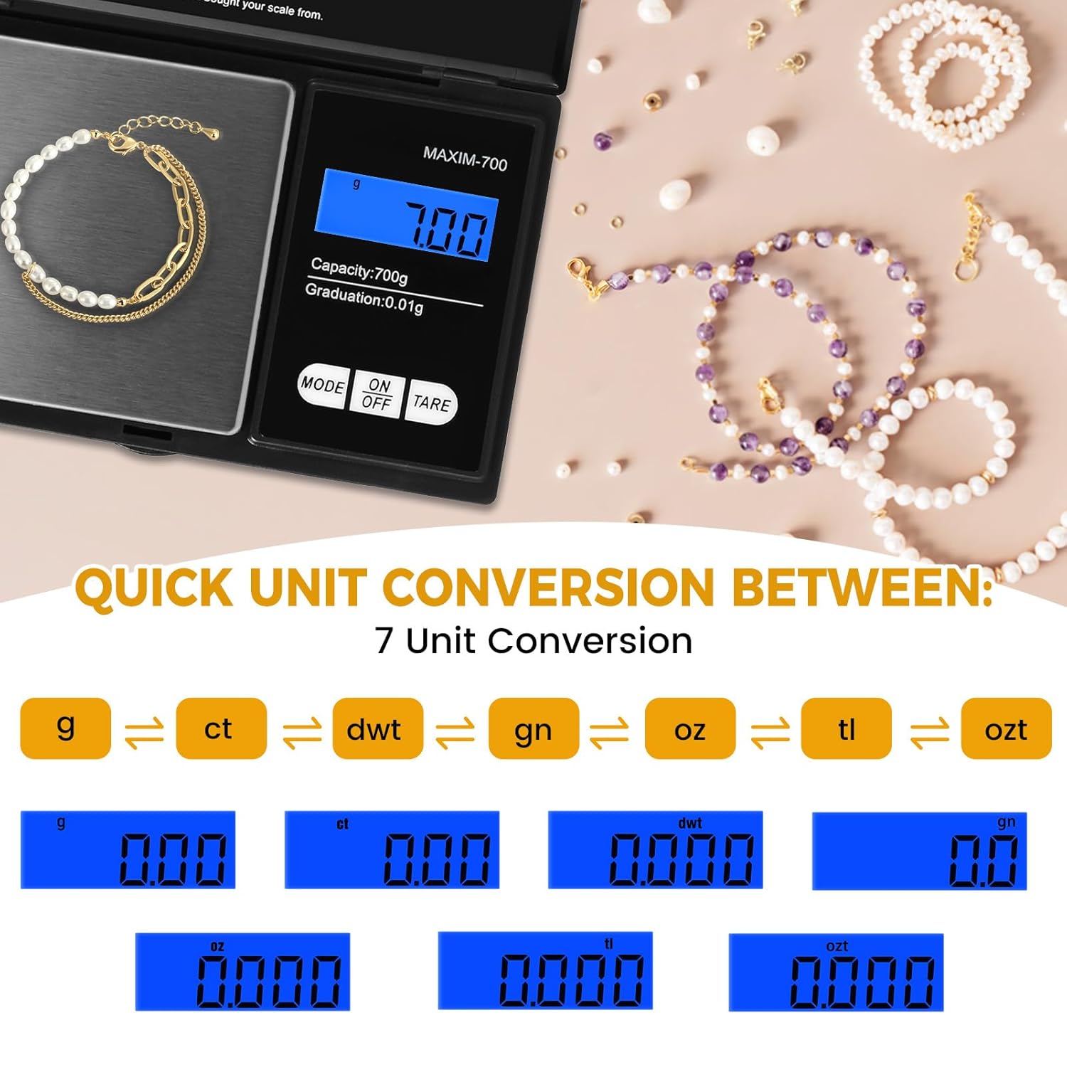 Oderra Präzisionswaage 700 g x 0,01 g, tragbare Schmuckwaage mit LCD-Display, inklusive 2 Batterien, geeignet für Schmuck, Gold, Kaffee und Lebensmittel – Bild 4