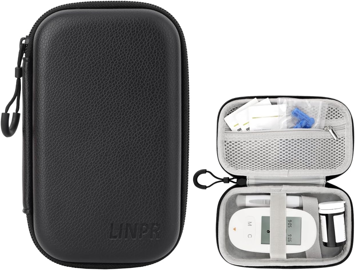 Diabetes-Versorgungskoffer, Blutzuckermessgerät-Tasche, tragbare Box zur Aufbewahrung von Teststreifen, Blutentnahmenadeln und anderen Gegenständen, Reisetasche für Diabetiker (schwarz, M)