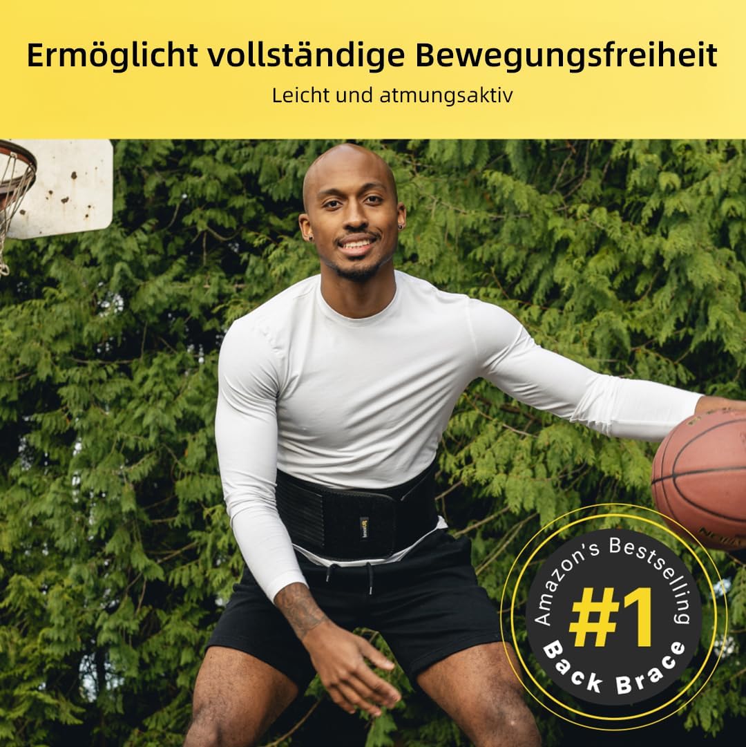 BraceUP Rückenstützgürtel – Atmungsaktive Rückenbandage, Lendenwirbelstütze für den unteren Rücken bei Ischias, Bandscheibenvorfall, Skoliose, mit doppelseitig verstellbaren Trägern (L/XL) – Bild 5