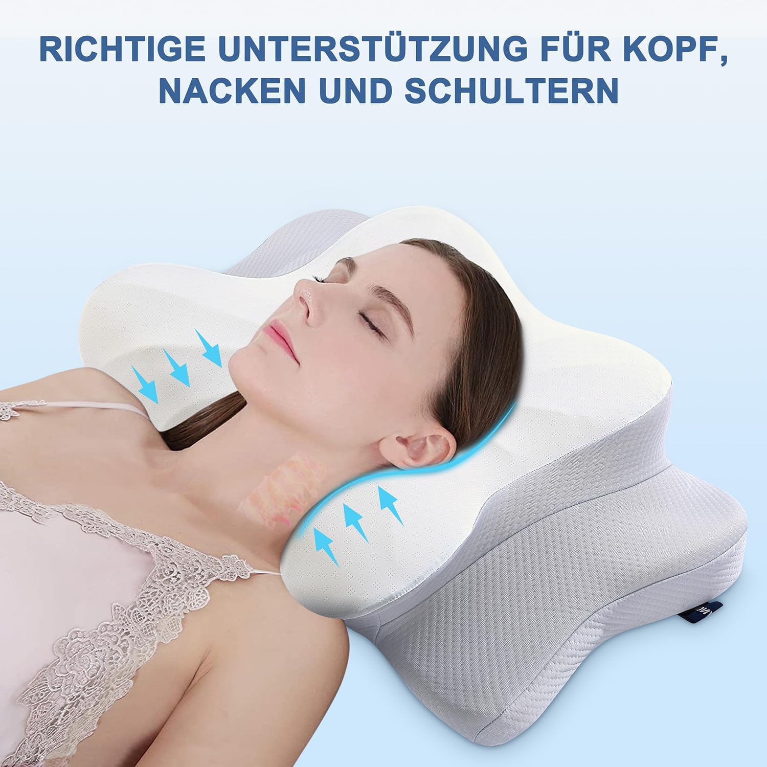 DONAMA Memory Foam Nackenkissen Ergonomisch, Kopfkissen mit Armauflage & Zwei Höhen, Kühlend & Atmungsaktiv, 6-Zonen-Kontur, Nackenstützung für alle Schlafpositionen – Bild 2