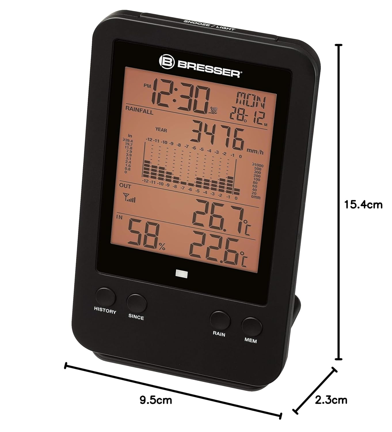 Bresser Wetterstation Funk mit Außensensor Professionelle Regenmessstation mit DCF-Funkuhr, Wecker mit Hintergrundbeleuchtung und Datenspeicherung von Minimal- und Maximalwerten – Bild 7