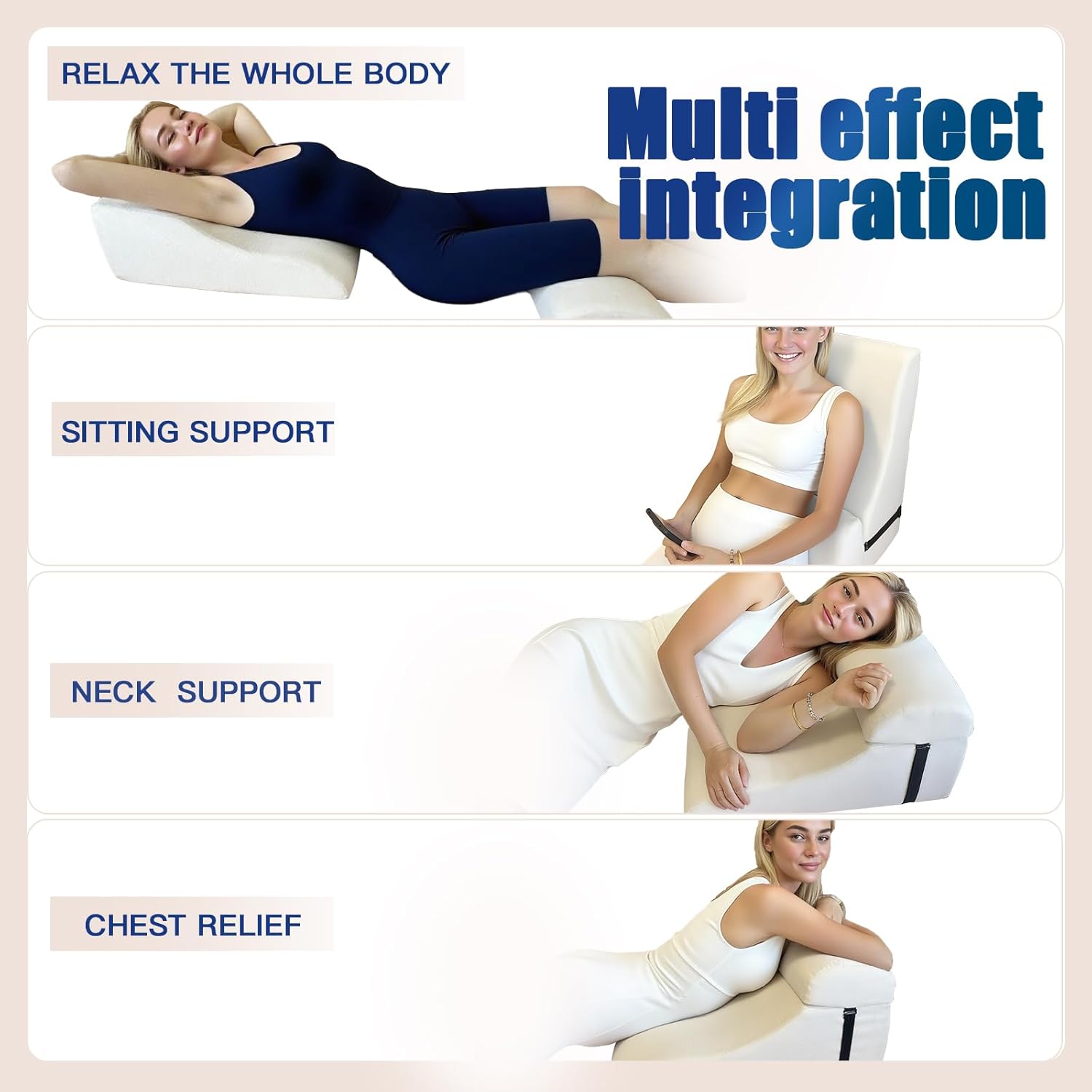 WSJHNLBEDC Lesekissen/Rückenkissen für Bett und Sofa, orthopädisches Keilkissen aus Memory-Schaum, verstellbare Kopfstütze und abnehmbarer Bezug für Rücken, Nacken und Beine, Beige, 57 x 45 x 30 cm – Bild 4