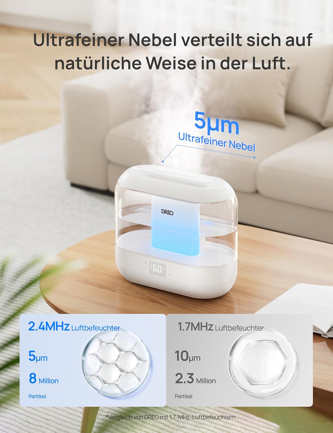 DREO Smart-Luftbefeuchter für Schlafzimmer, von oben befüllbarer 4-Liter-Siuper-Large Cooler Mist-Luftbefeuchter mit Öldiffusor und Nachtlicht, 36 Stunden Laufzeit, leiser Ultraschall-Luftbefeuchter für zu Hause – Bild 5