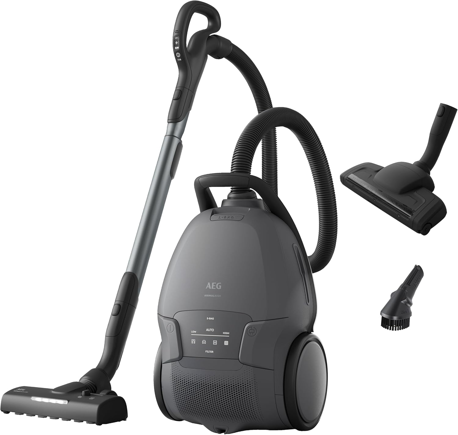 AEG Animal 8000 Staubsauger mit Beutel, Testsieger der Stiftung Warentest, hohe Saugleistung, Auto-Modus, 48 % recycelter Kunststoff, Tierhaardüse, HEPA-Filtration, 12 m, LED-Licht, AB81A2DG