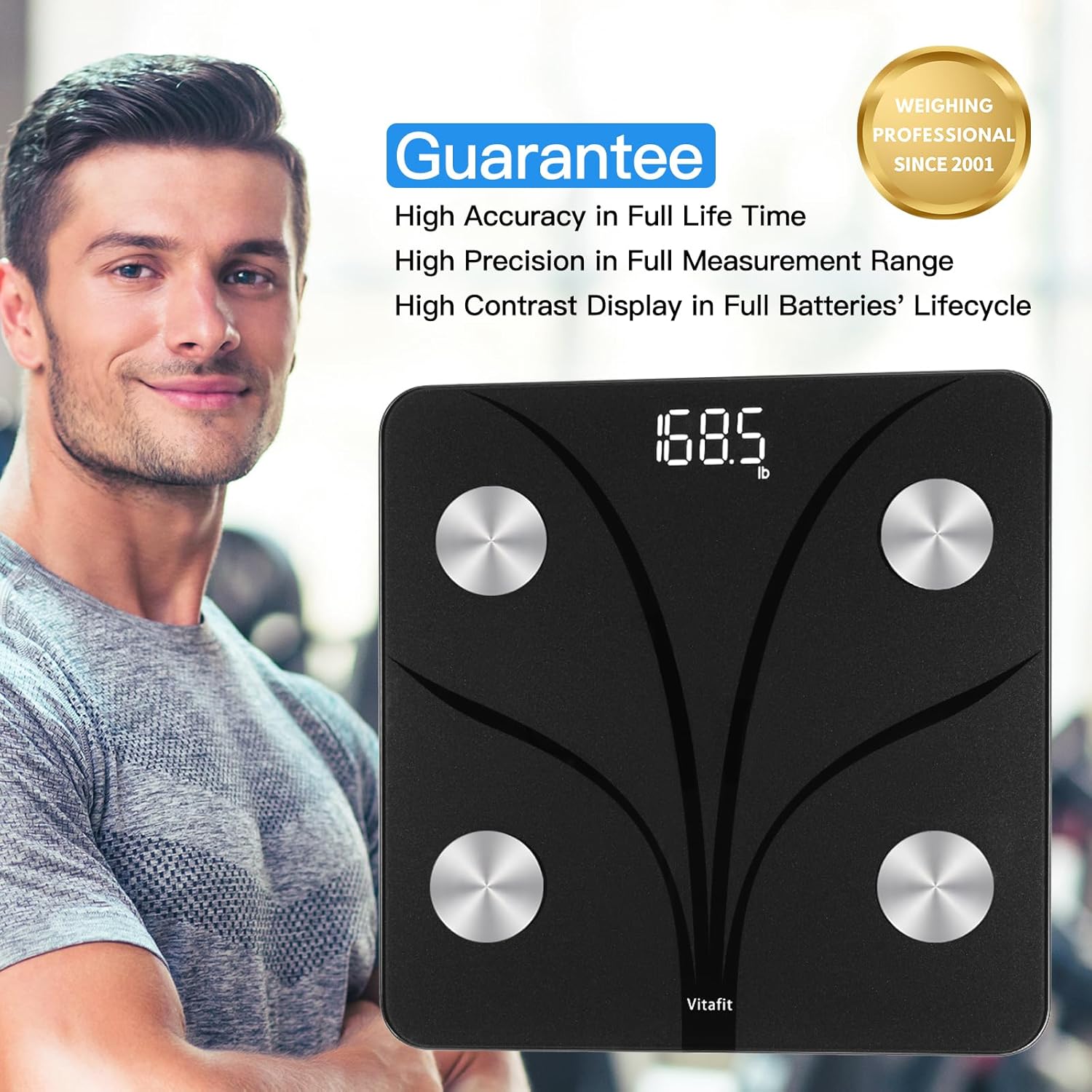 Vitafit Körperfettwaage, Personenwaage digital mit App 182 kg, professionelle Wiegefabrik seit 2001, Körperanalysewaage mit Bluetooth, Körperwaage für Körperfett, BMI, Muskelmasse, schwarz – Bild 2