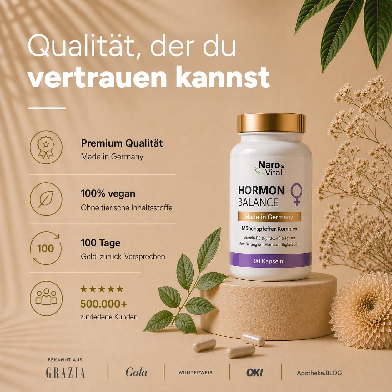 Hormone Balance Frauenkomplex mit Mönchspfeffer hochdosiert, Myo-Inositol & Yamswurzel für Zyklus, PMS, PCO, Wechseljahre Wechseljahre, 90 vegane Kapseln mit Agnus Castus – Bild 7