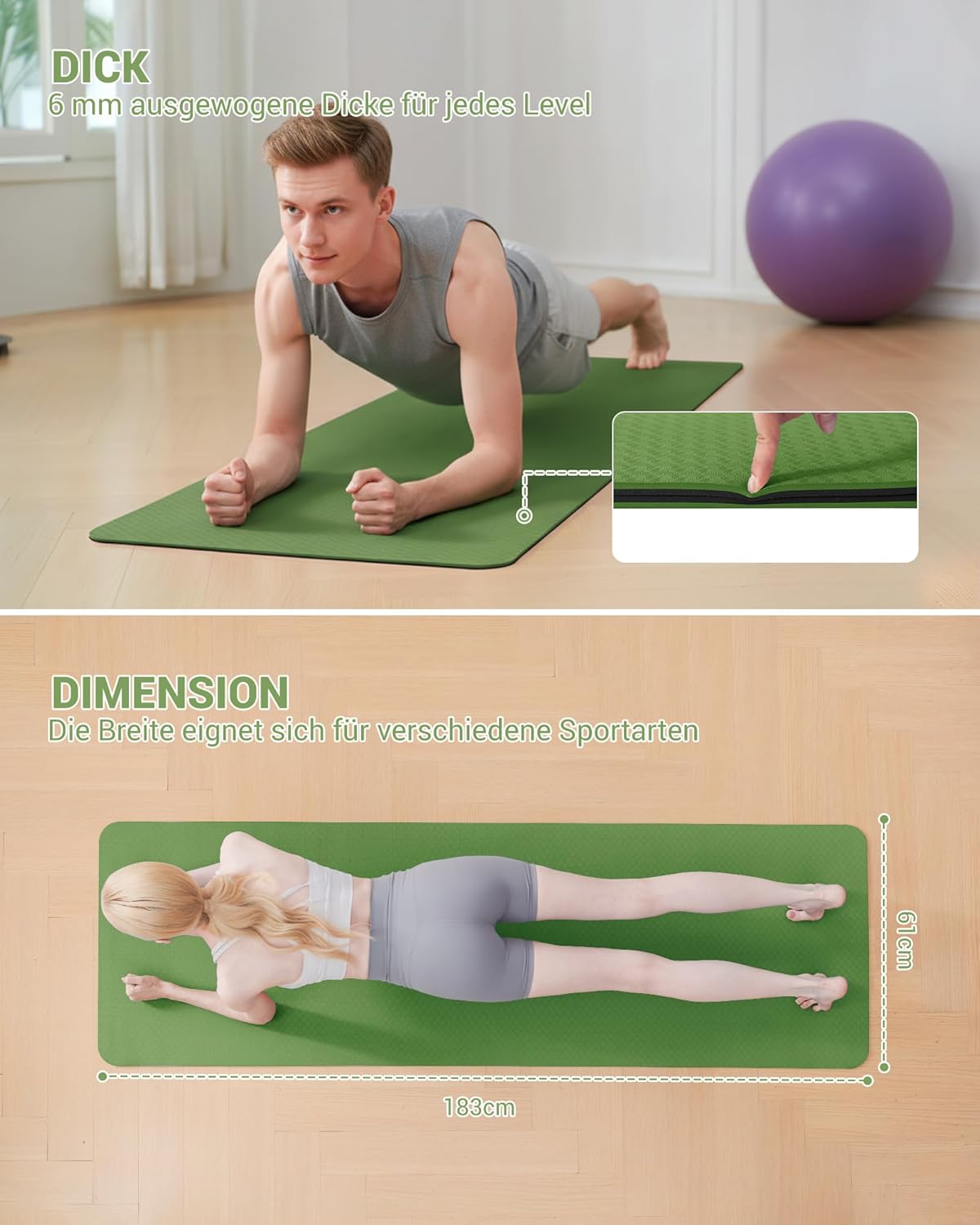 Good Nite Gymnastikmatte, Yogamatte, Fitnessmatte, rutschfeste Trainingsmatte, Sport-Gymnastikmatten, Pilates-Matte, Bodenturnmatte mit Tragegurt, 183 x 61 x 0,6 cm – Bild 2