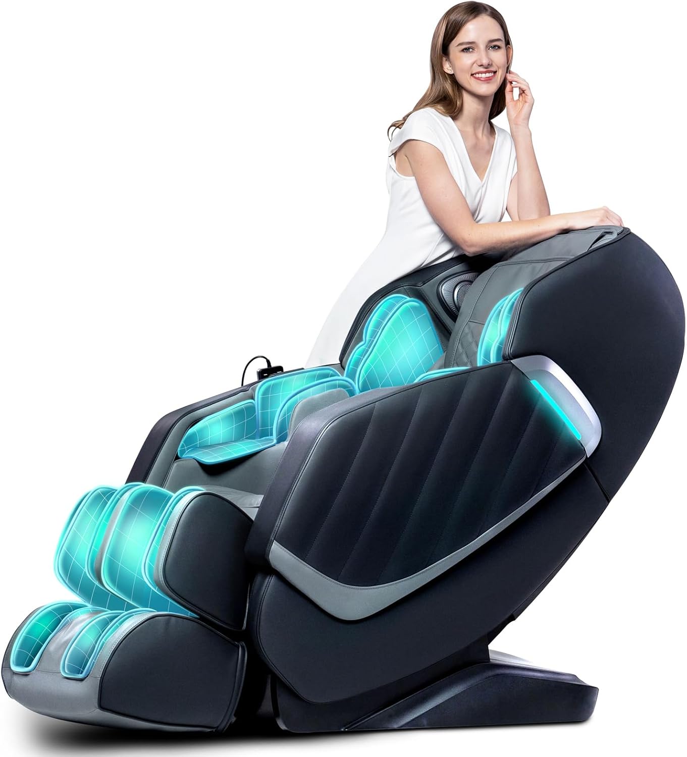 HealthRelife Massagesessel für den ganzen Körper, intelligenter Massagesessel, Zero Gravity, 3D-Roboterhände mit SL-Schiene, Entspannungssessel, Bluetooth-Lautsprecher, Schwarz