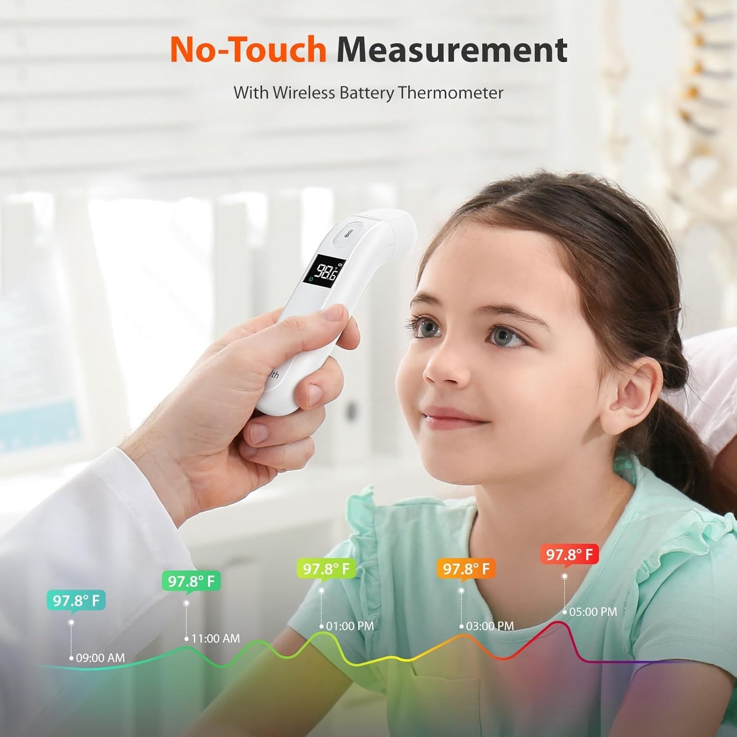iHealth Thermometer für Erwachsene, iHealth Infrarot-Stirnthermometer für Erwachsene und Kinder, berührungsloses digitales Babythermometer mit Fieberindikatoren, berührungsloses Thermometer (PT2L) – Bild 7