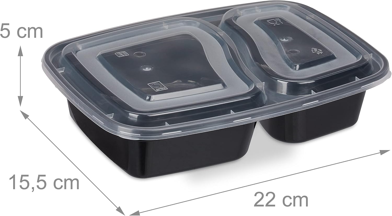 Relaxdays Meal-Prep-Boxen, 10er-Set, 2 Fächer, mikrowellengeeignet, 800 ml, Lebensmittelbox aus Kunststoff mit Deckel, schwarz, 10028692 – Bild 4